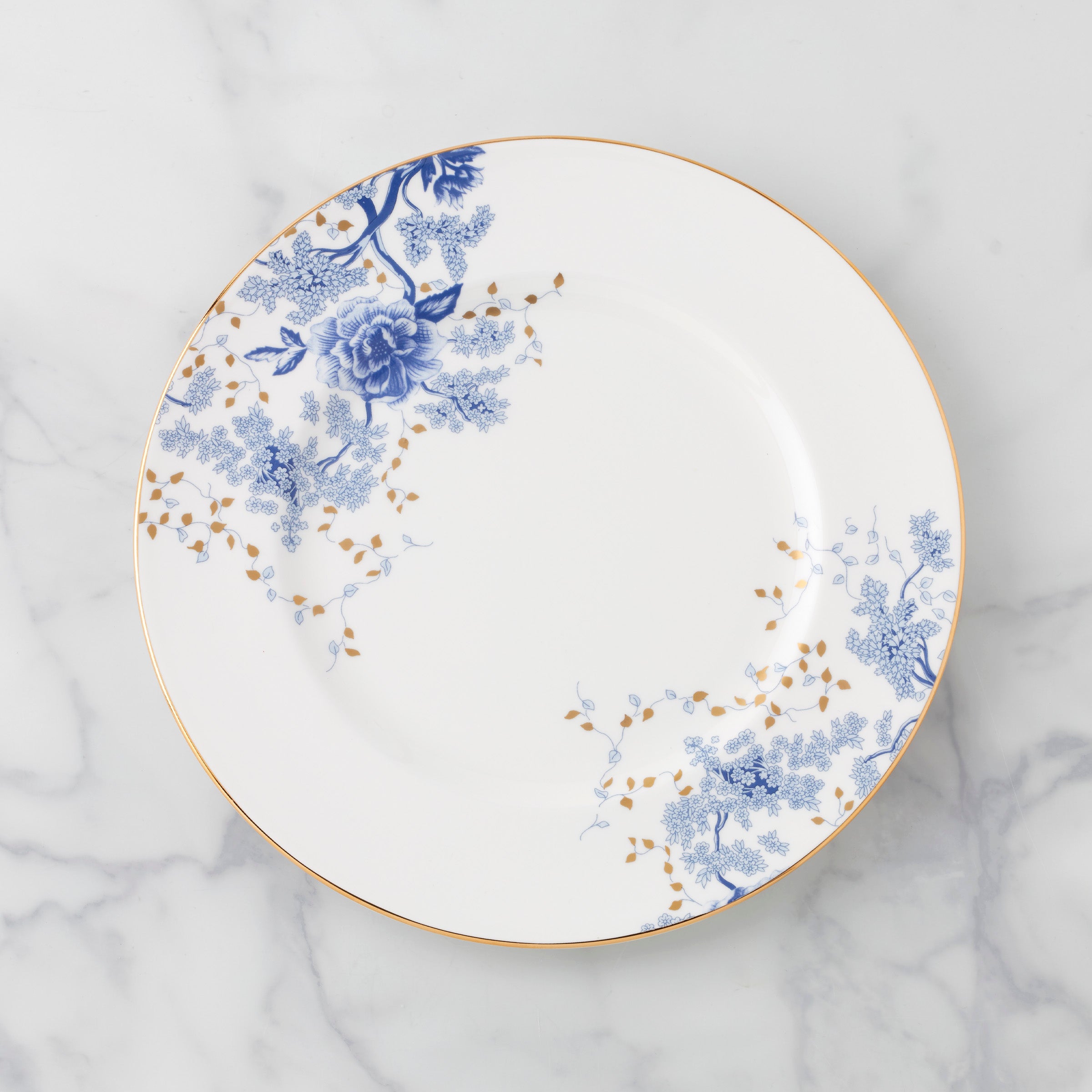 Blue Blossom Toile Bone China Dinner Plate with Gold Trim – Garden Grove