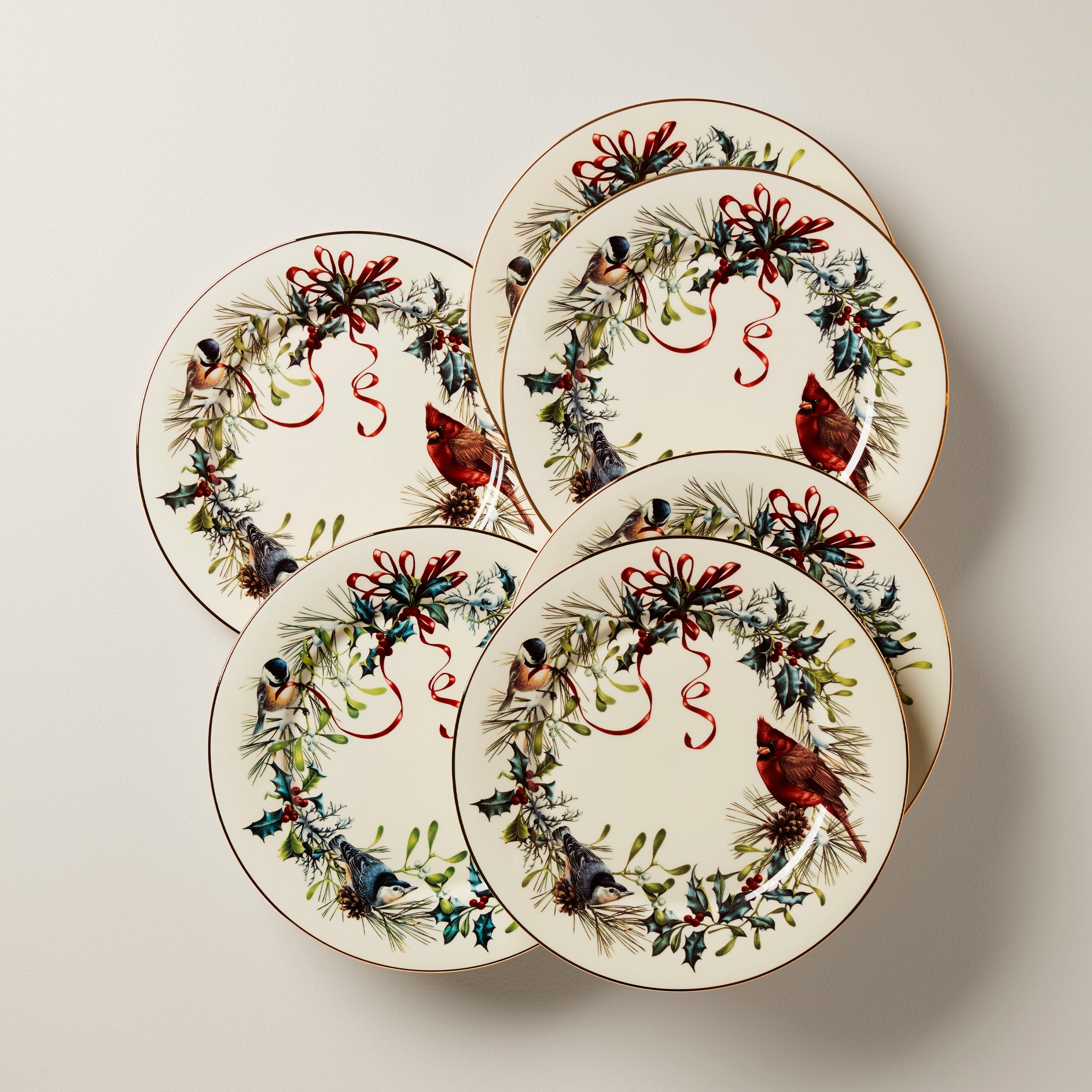 Winter Greetings Porcelain Dinner Plates Set with Gold Accents