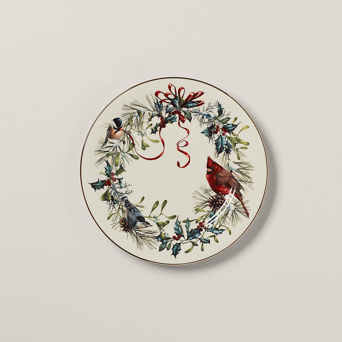 Winter Greetings Porcelain Dinner Plates Set with Gold Accents