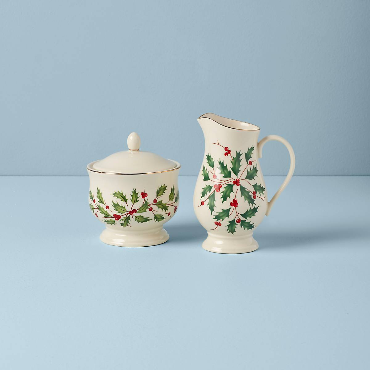 Lenox Holiday Ceramic Sugar & Creamer Set with Gold Accents