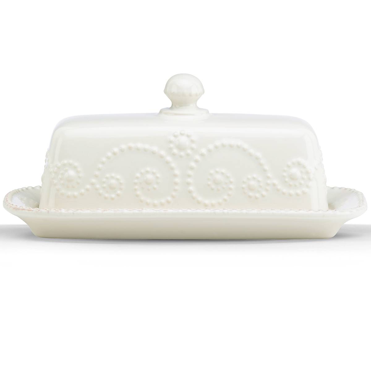 French Perle Ceramic Butter Dish with Lid - Hand-Stained White Stoneware