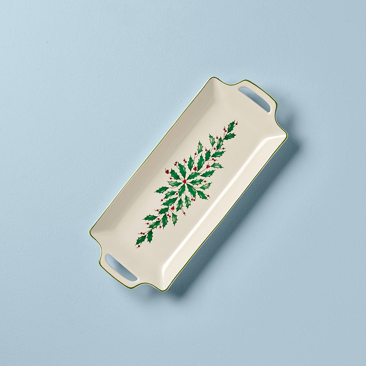 Lenox Holiday Porcelain Hors d'Oeuvre Tray with Holly Motif