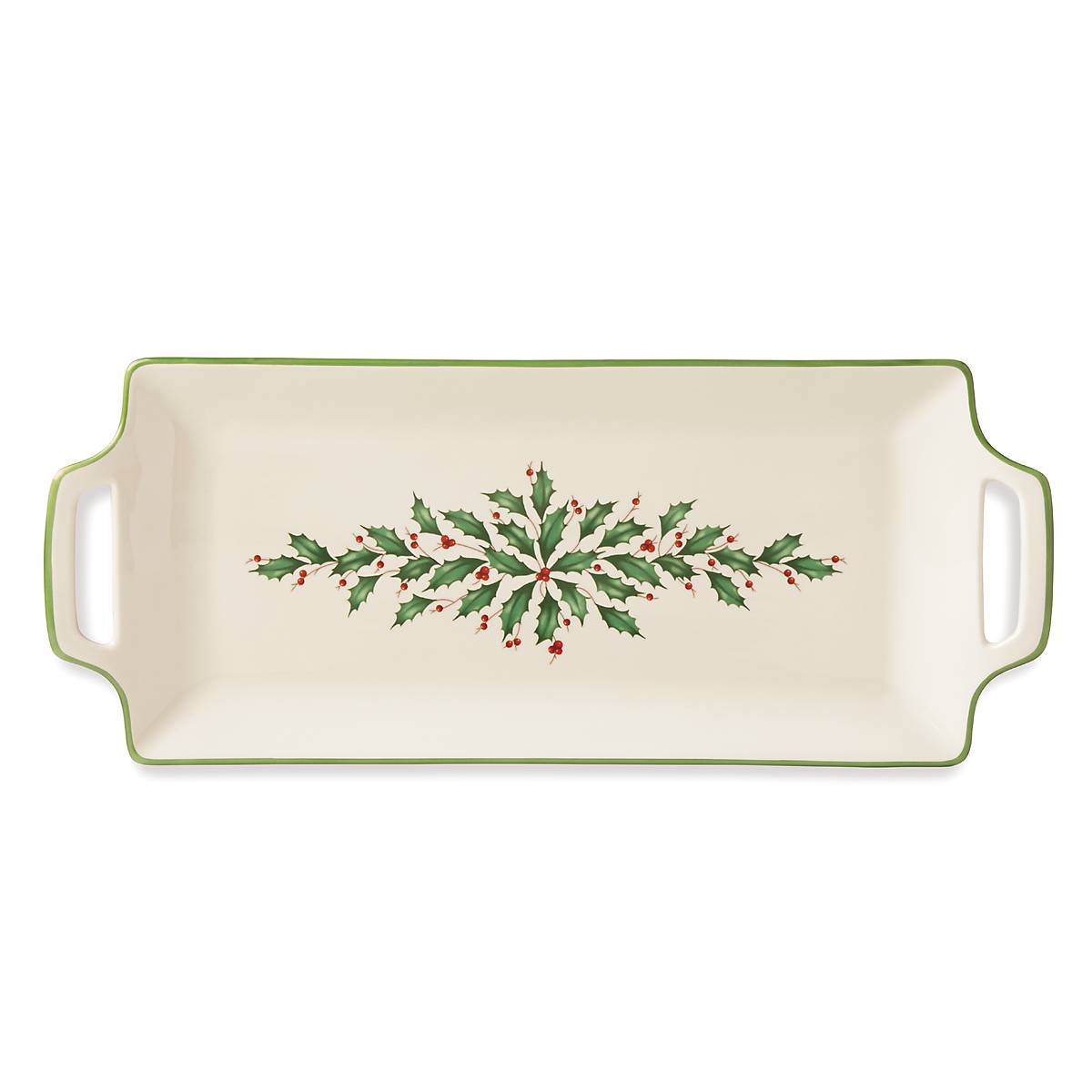 Lenox Holiday Porcelain Hors d'Oeuvre Tray with Holly Motif