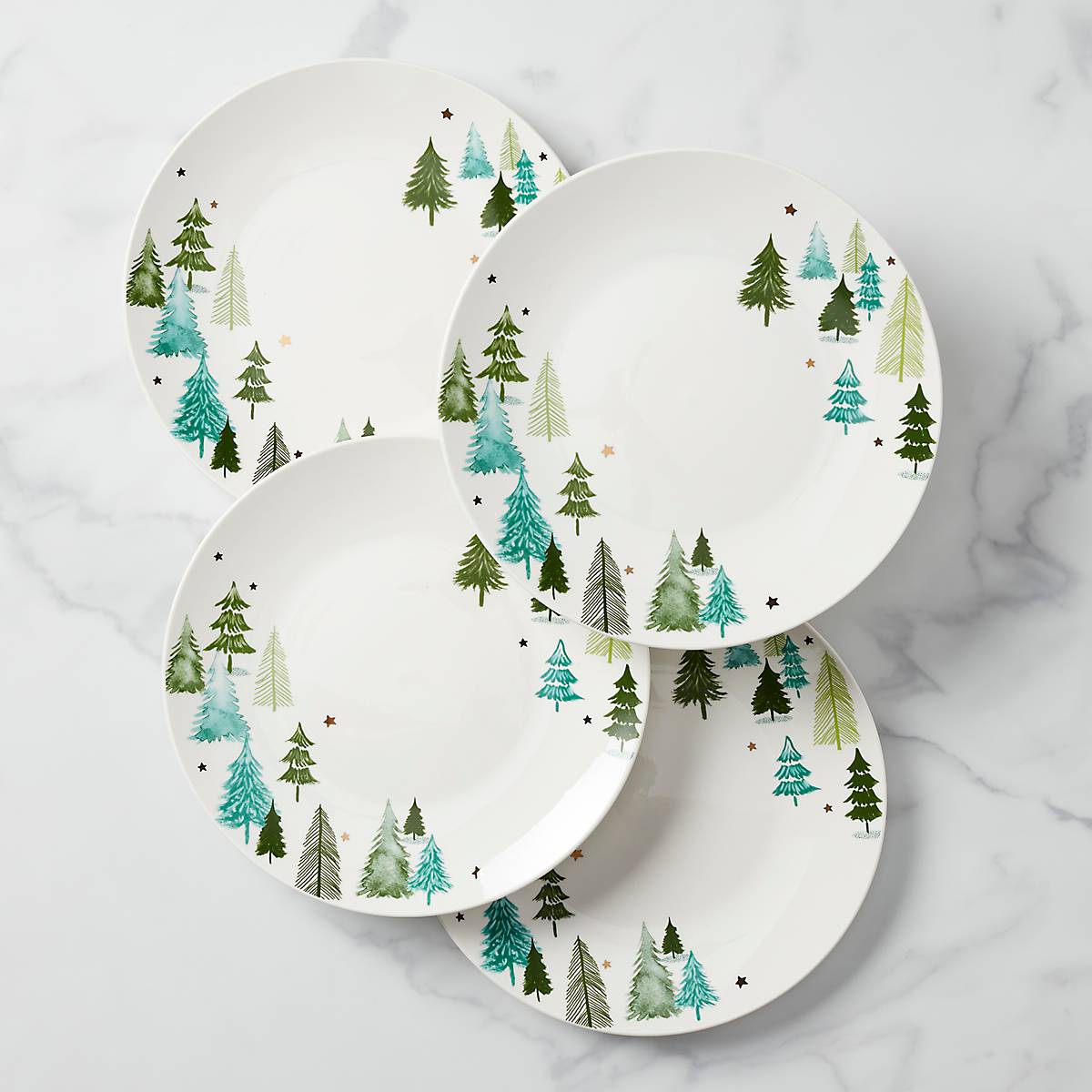 Balsam Lane Ceramic Dinner Plates Set of 4 - Pine Trees & Stars