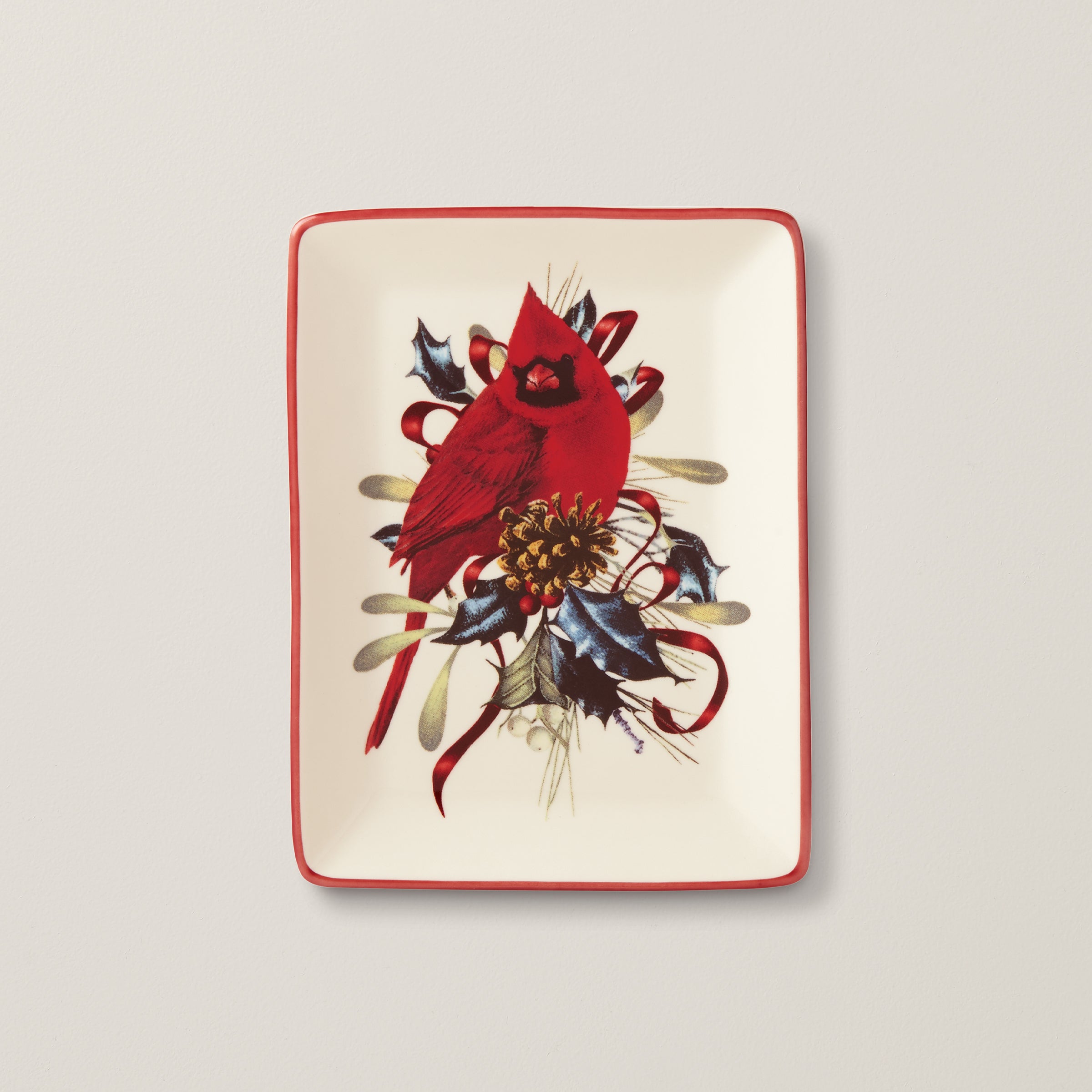Holiday Cardinal Ceramic Spoon Rest with Burgundy Trim