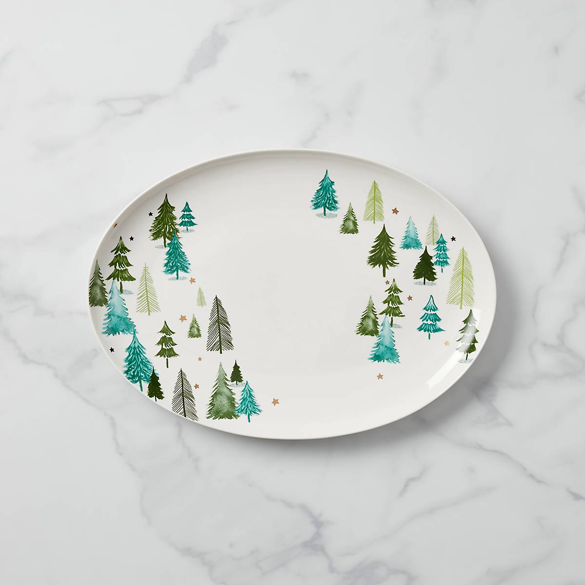 Balsam Lane Porcelain Serving Platter with Pine Trees & Stars