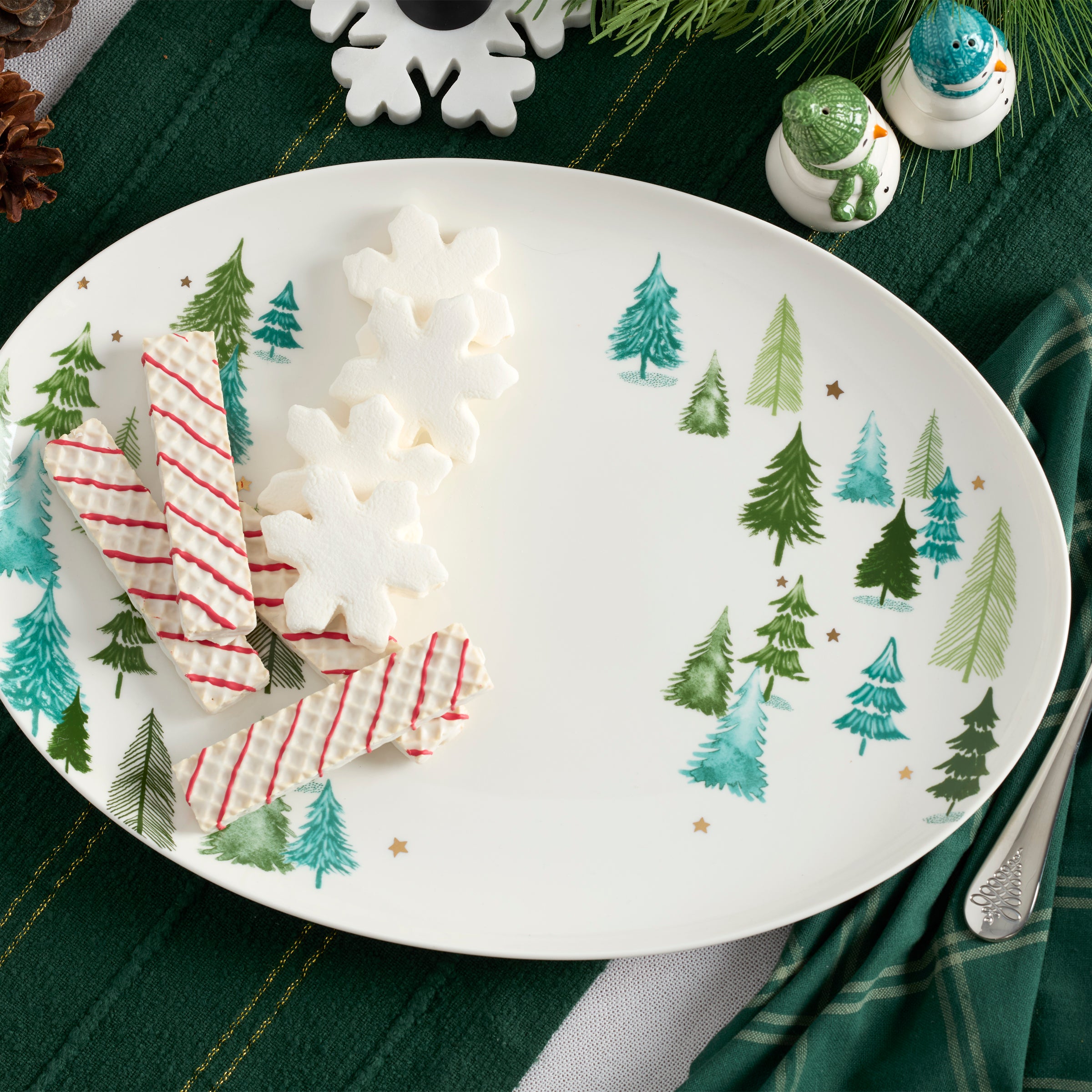 Balsam Lane Porcelain Serving Platter with Pine Trees & Stars