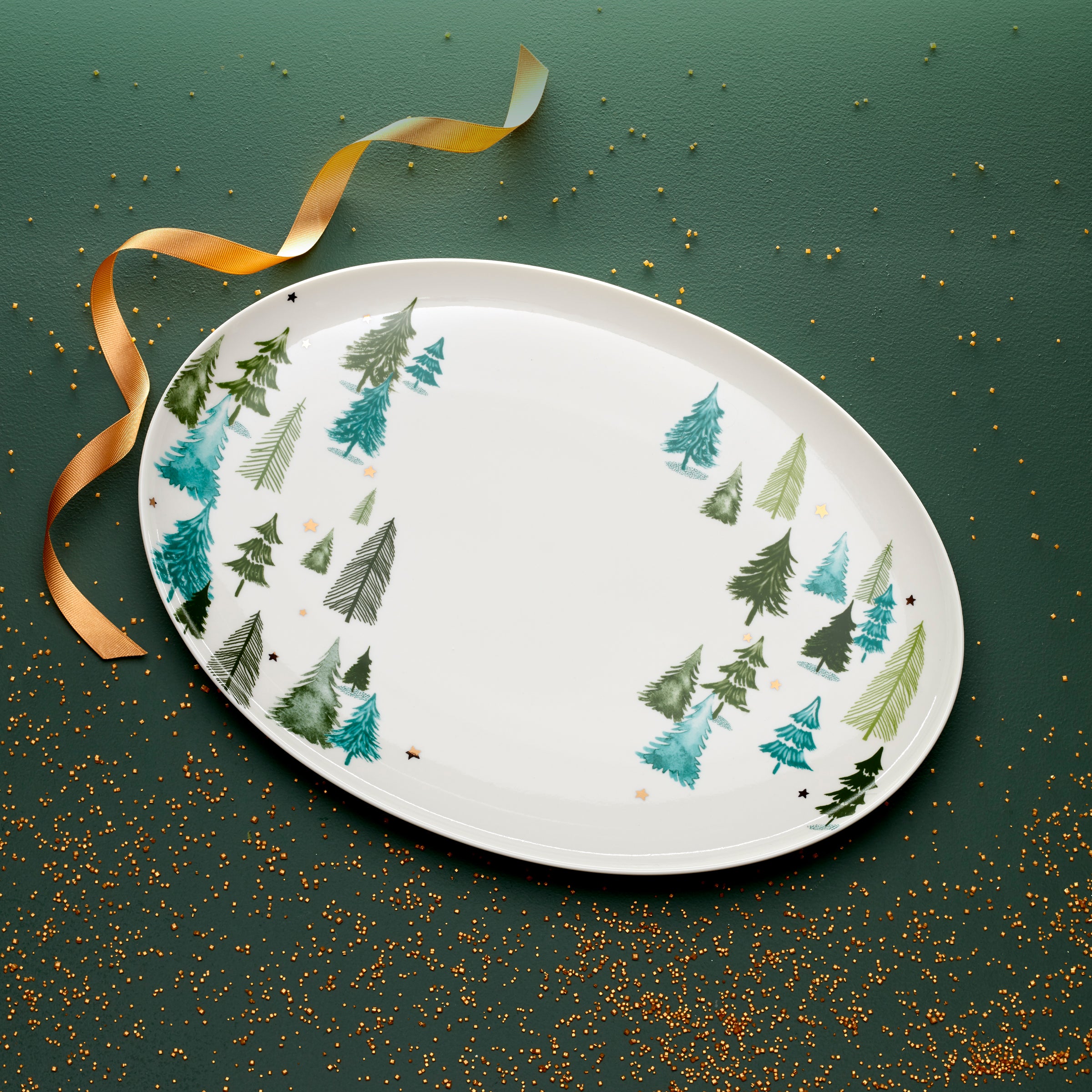 Balsam Lane Porcelain Serving Platter with Pine Trees & Stars