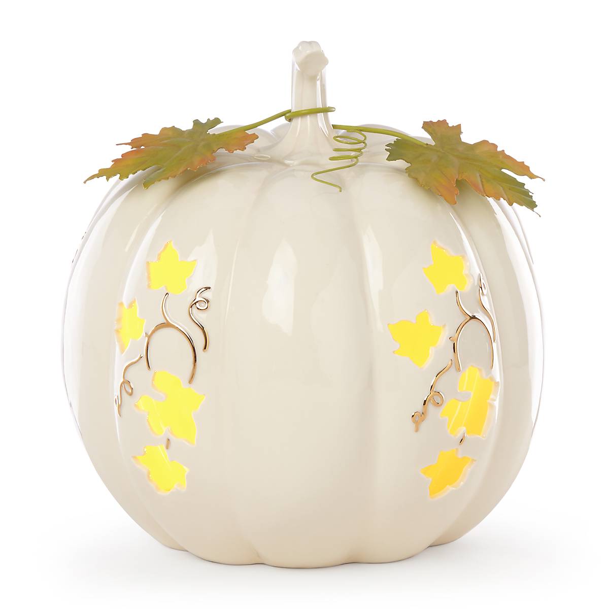 Lighted Ceramic Pumpkin Centerpiece with Battery-Powered Glow