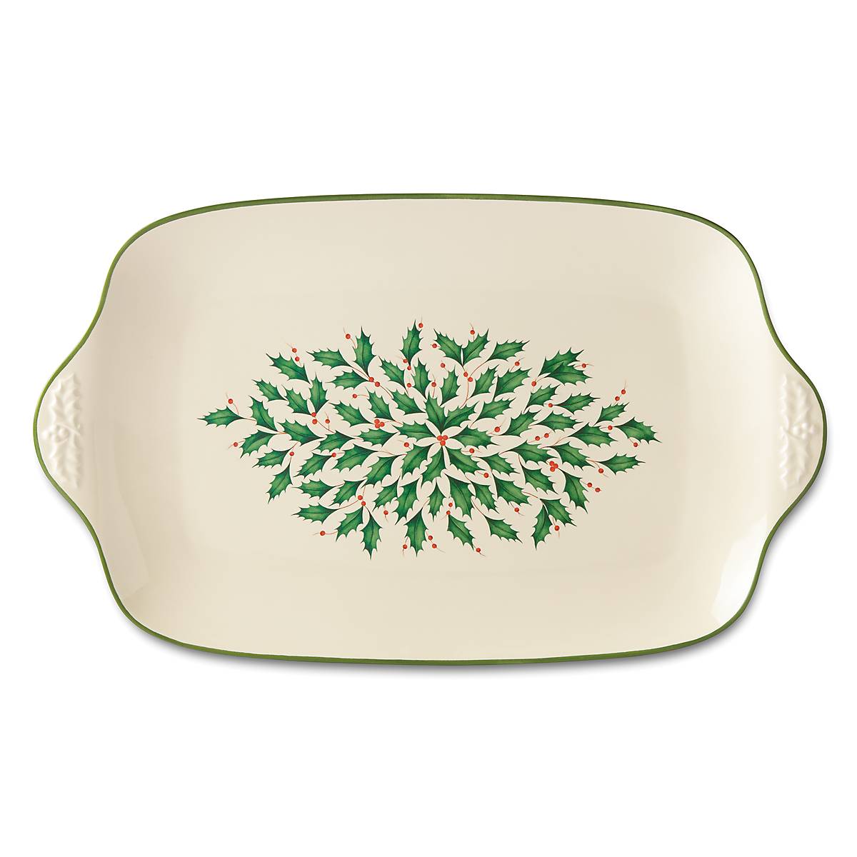 Christmas Porcelain Serving Platter with Holly Leaf Design