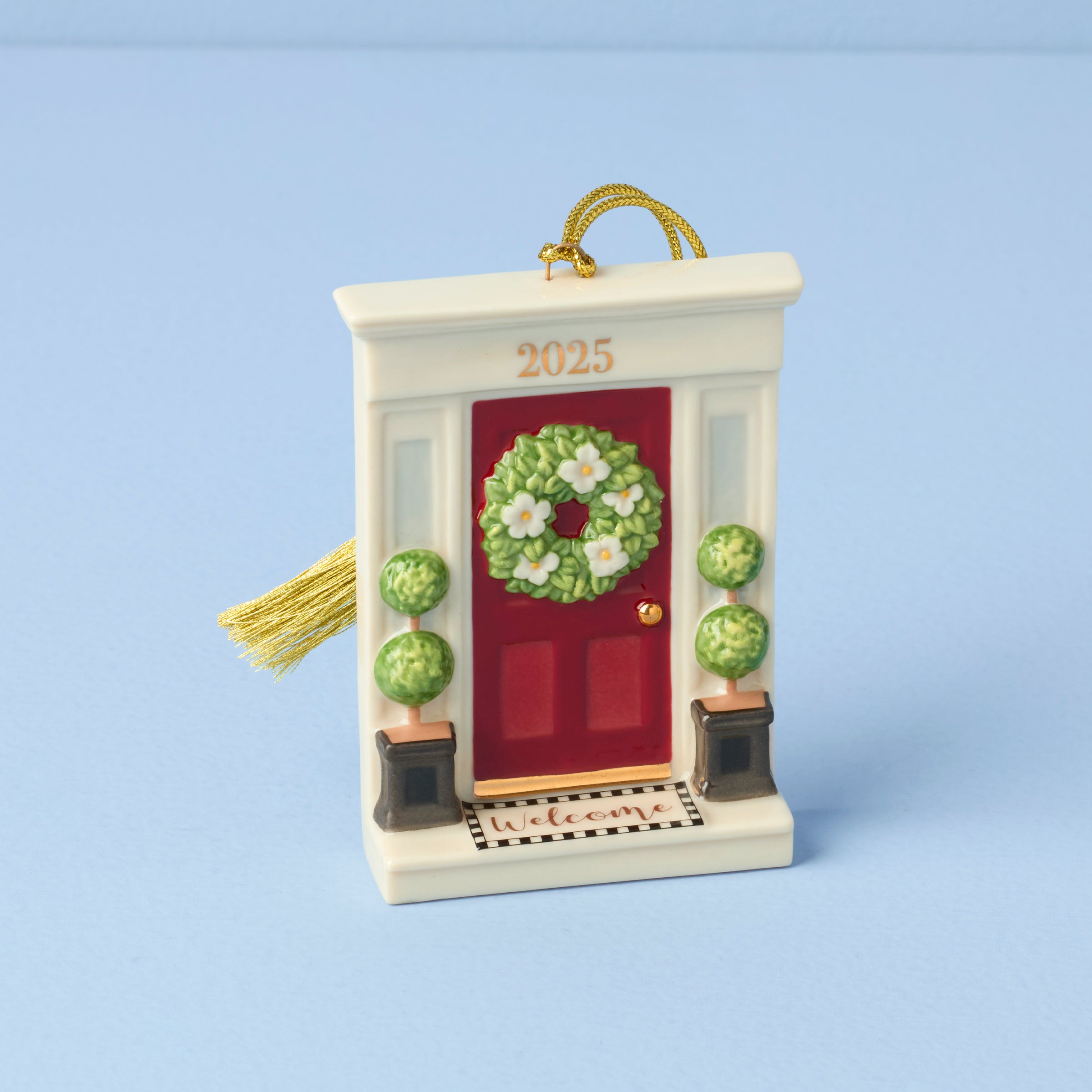 2025 New Home Christmas Ornament - Gold Wreath Door Decor