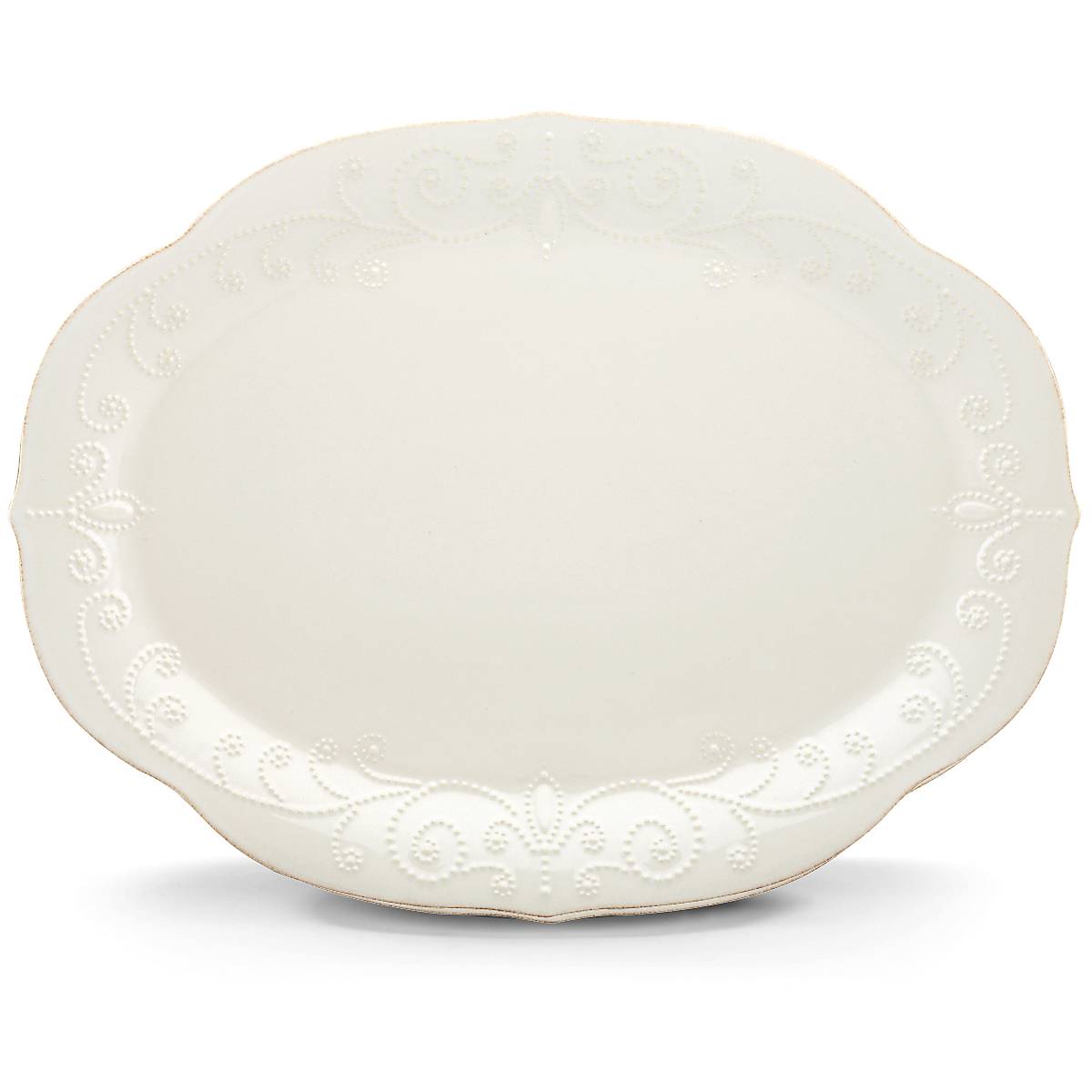 French White Ceramic Oval Serving Platter with Beaded Border
