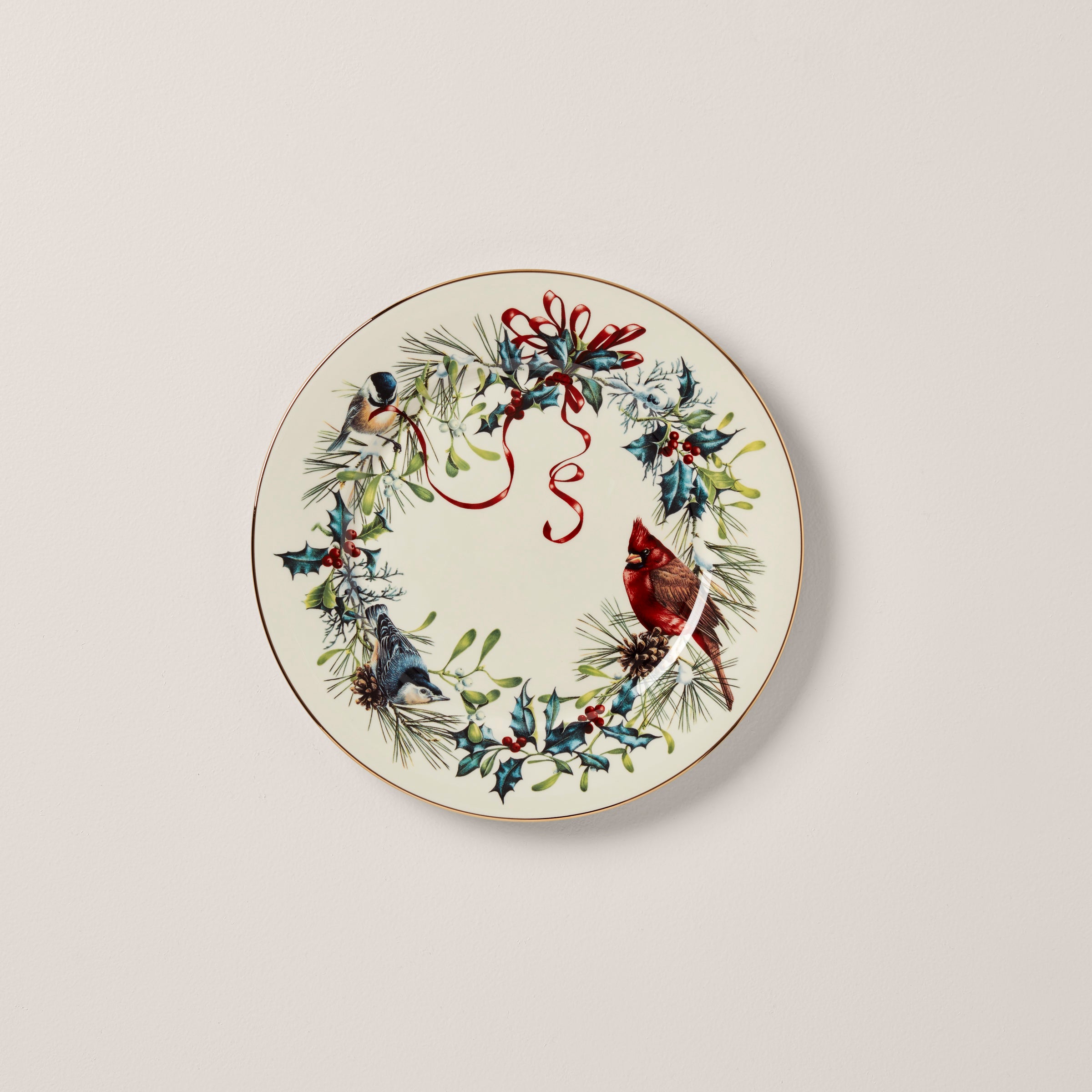 Porcelain Holiday Dinner Plate with 24k Gold Accents - Winter Greetings Collection