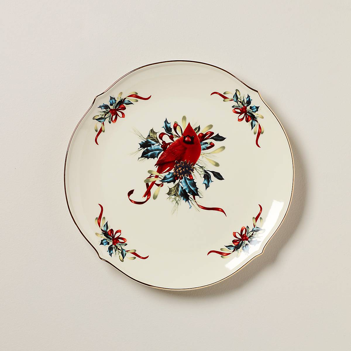Holiday Serving Platter with Cardinal & Gold Accents
