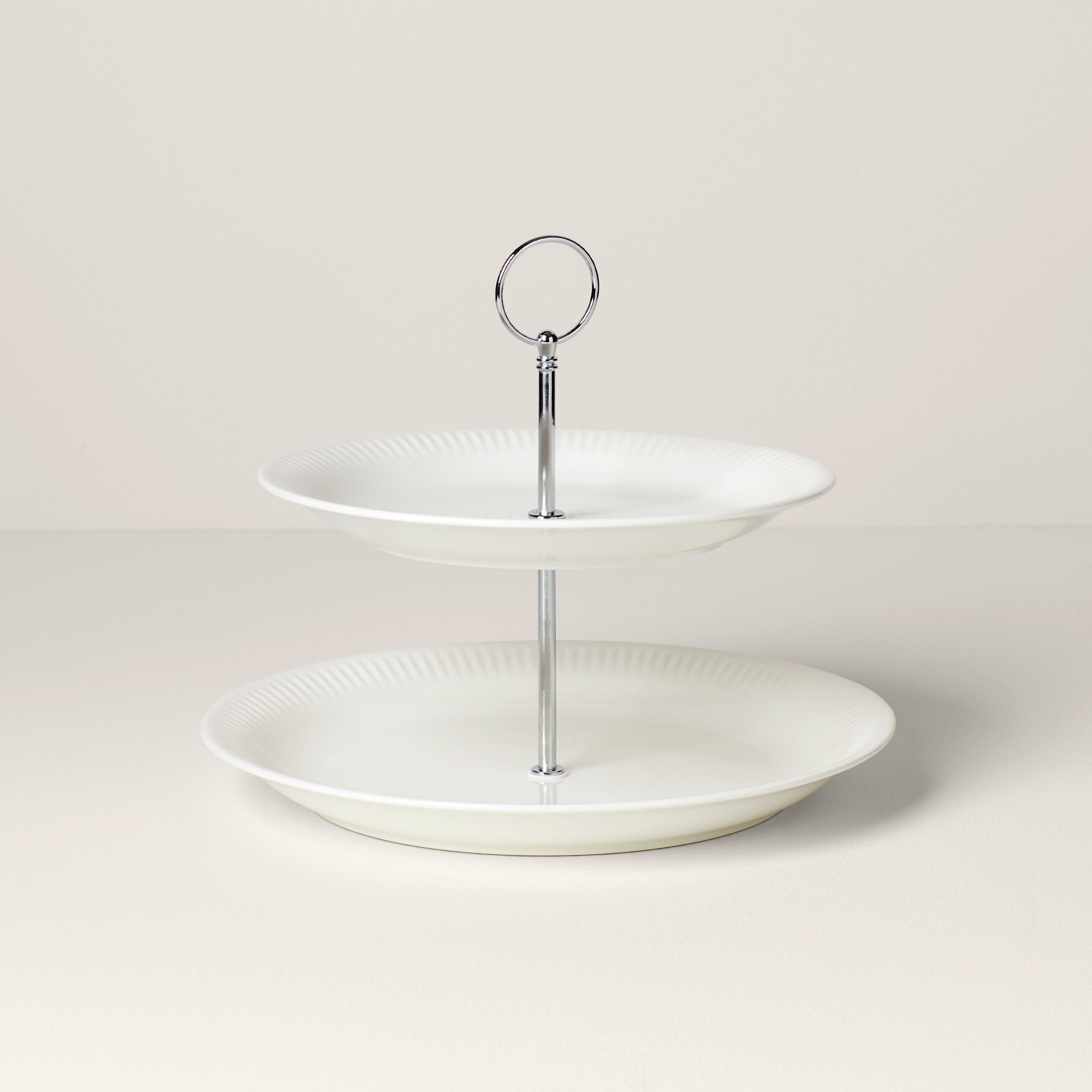 Profile White Porcelain 2-Tiered Serving Stand for Appetizers & Desserts