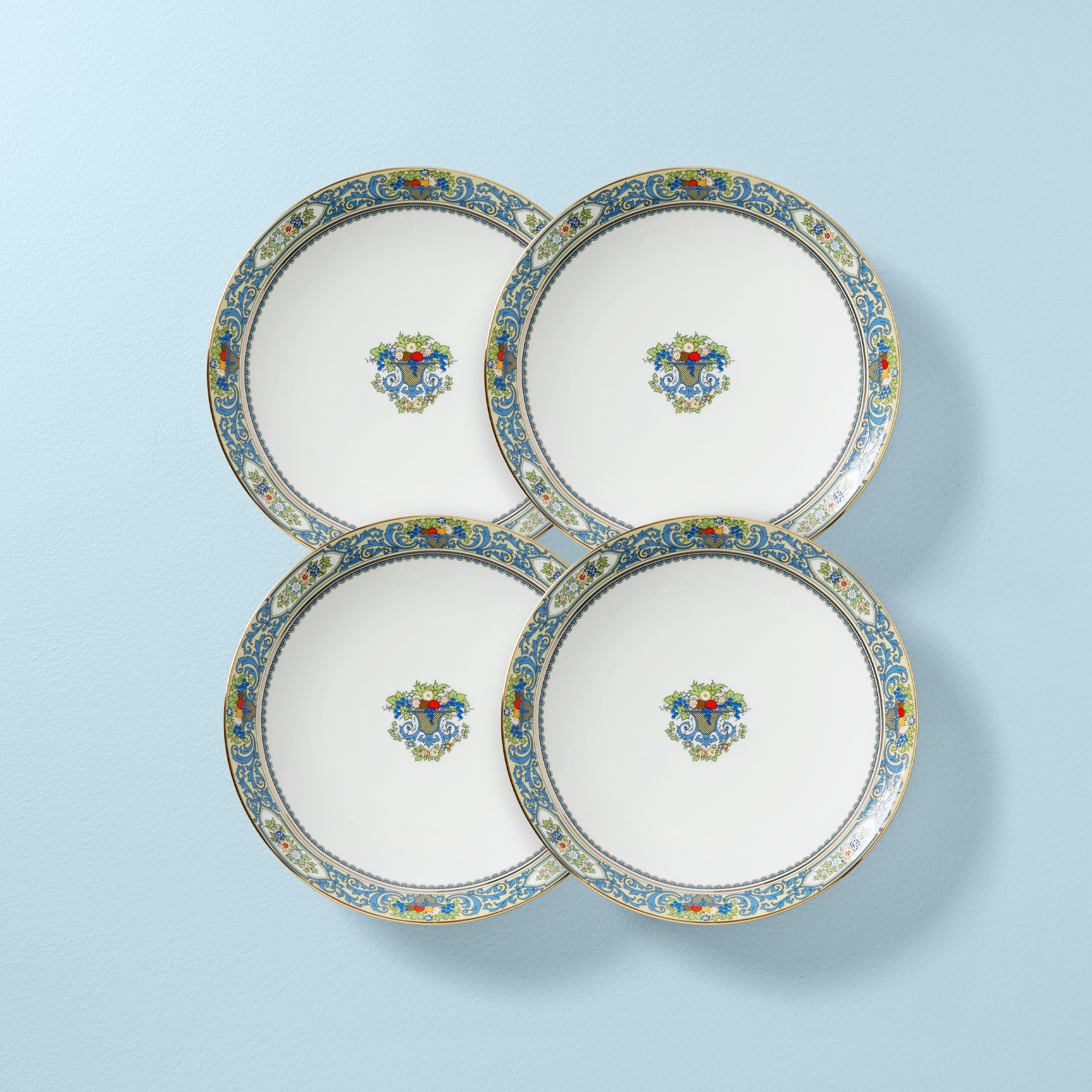 Autumn White Porcelain Dinner Plates Set of 4 with Gold Accents