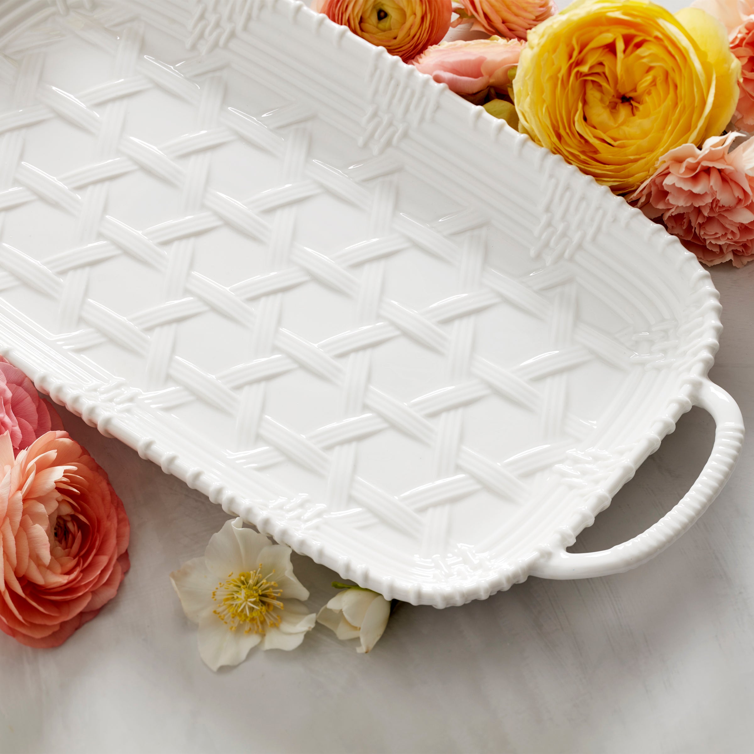 Wicker Creek Porcelain Serving Tray with Handles