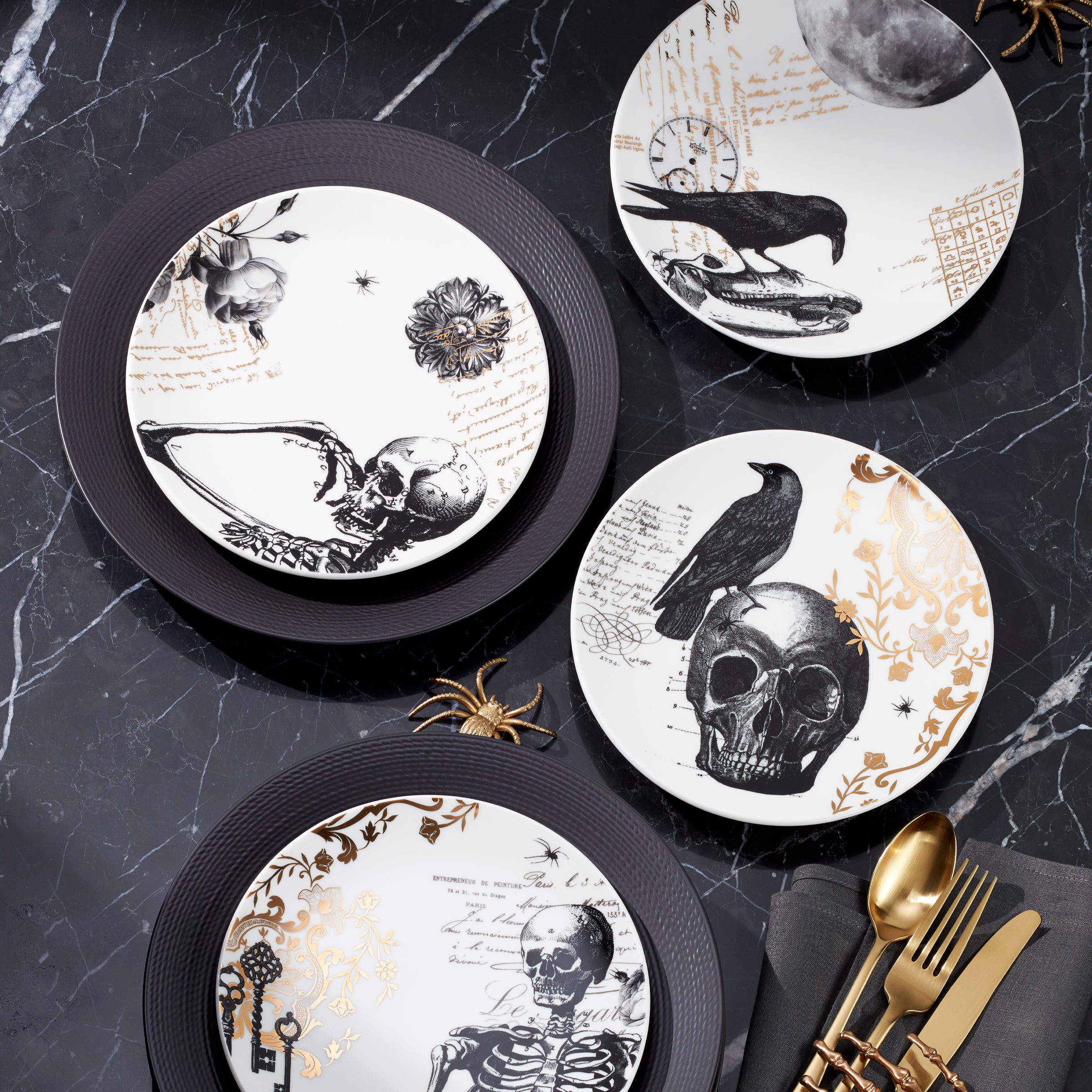 LX Collective Matte Black Dinner Plates - Set of 4 Textured Modern Tableware
