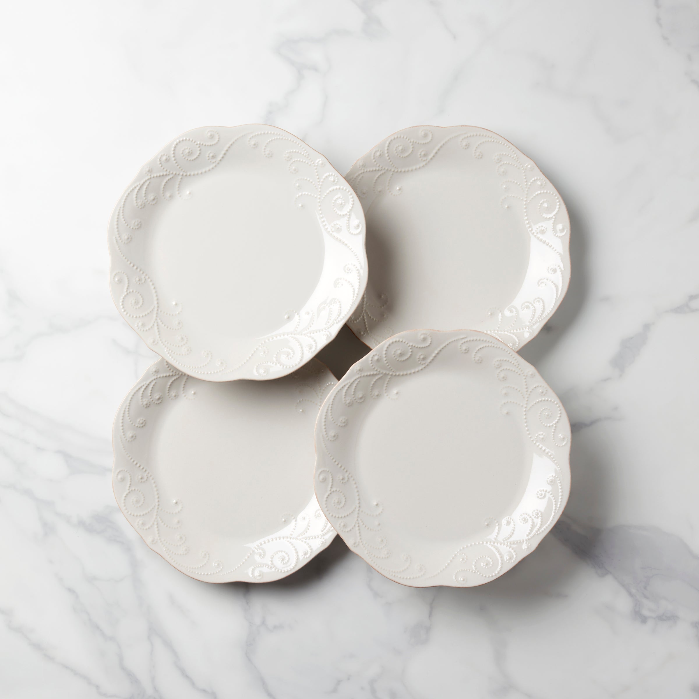 French Pearl Stoneware Dinner Plates Set of 4 - Handcrafted & Dishwasher Safe