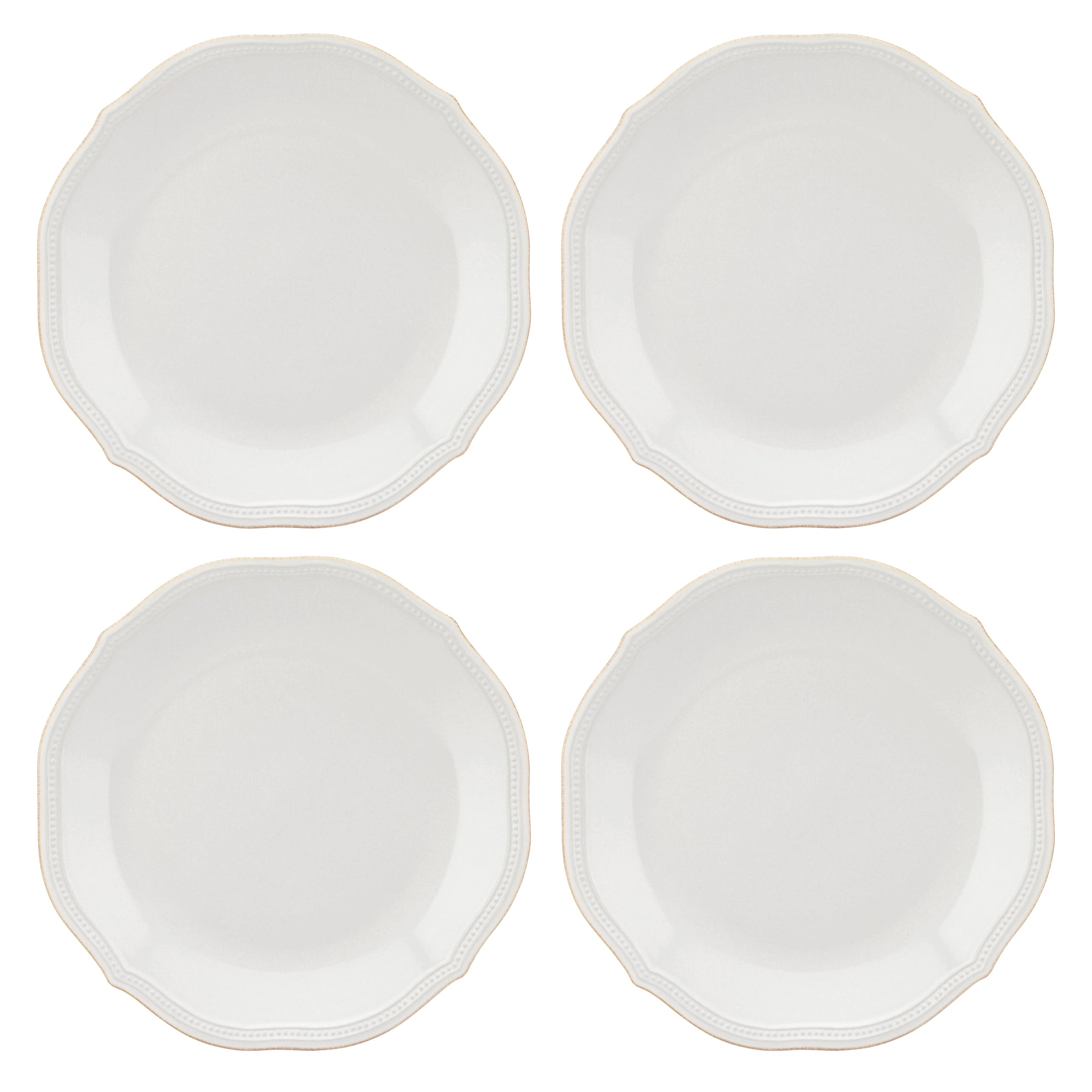 French Pearl Bead Dinner Plates Set - Scalloped Ceramic Stoneware - 4pc
