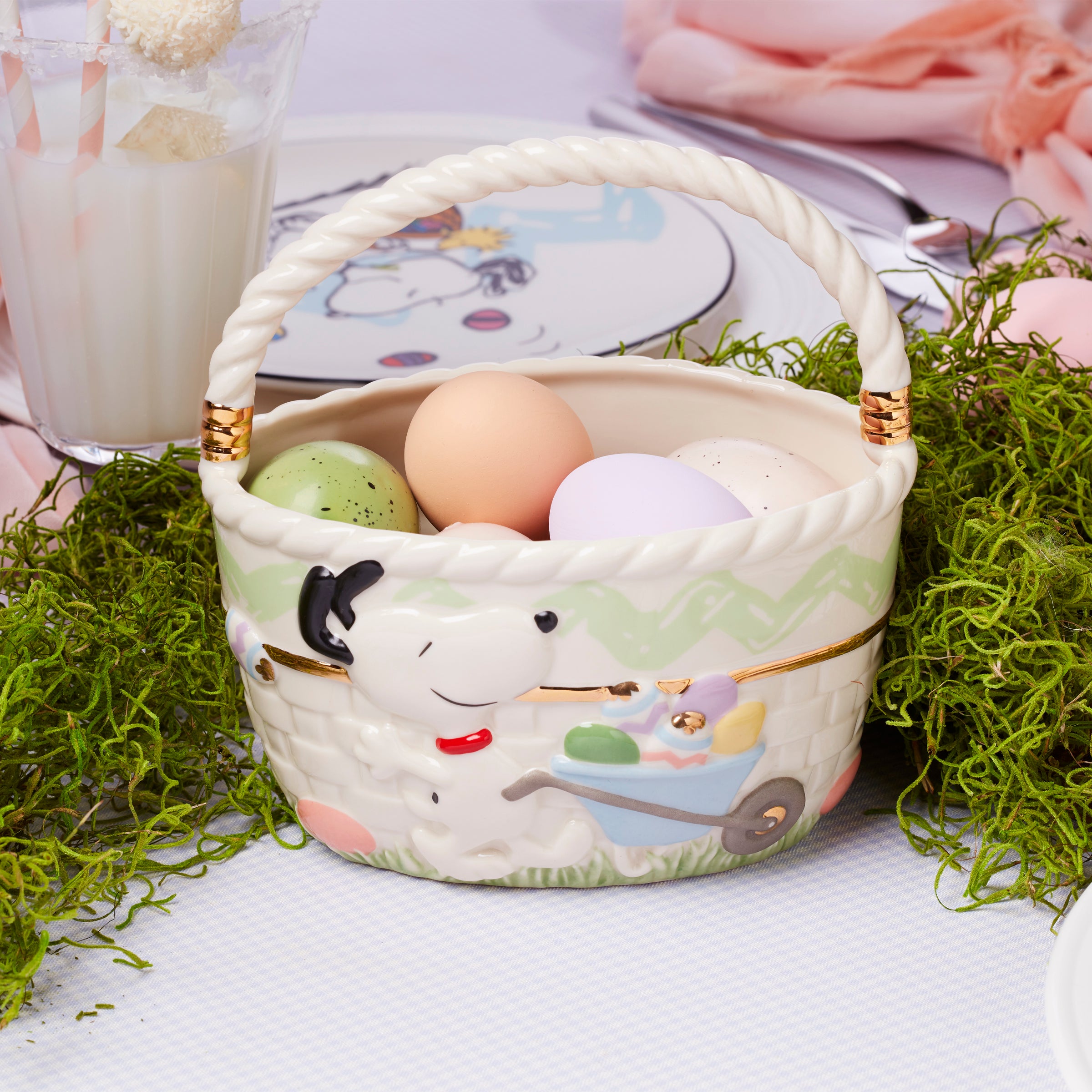 Snoopy & Woodstock Porcelain Easter Basket for Treats