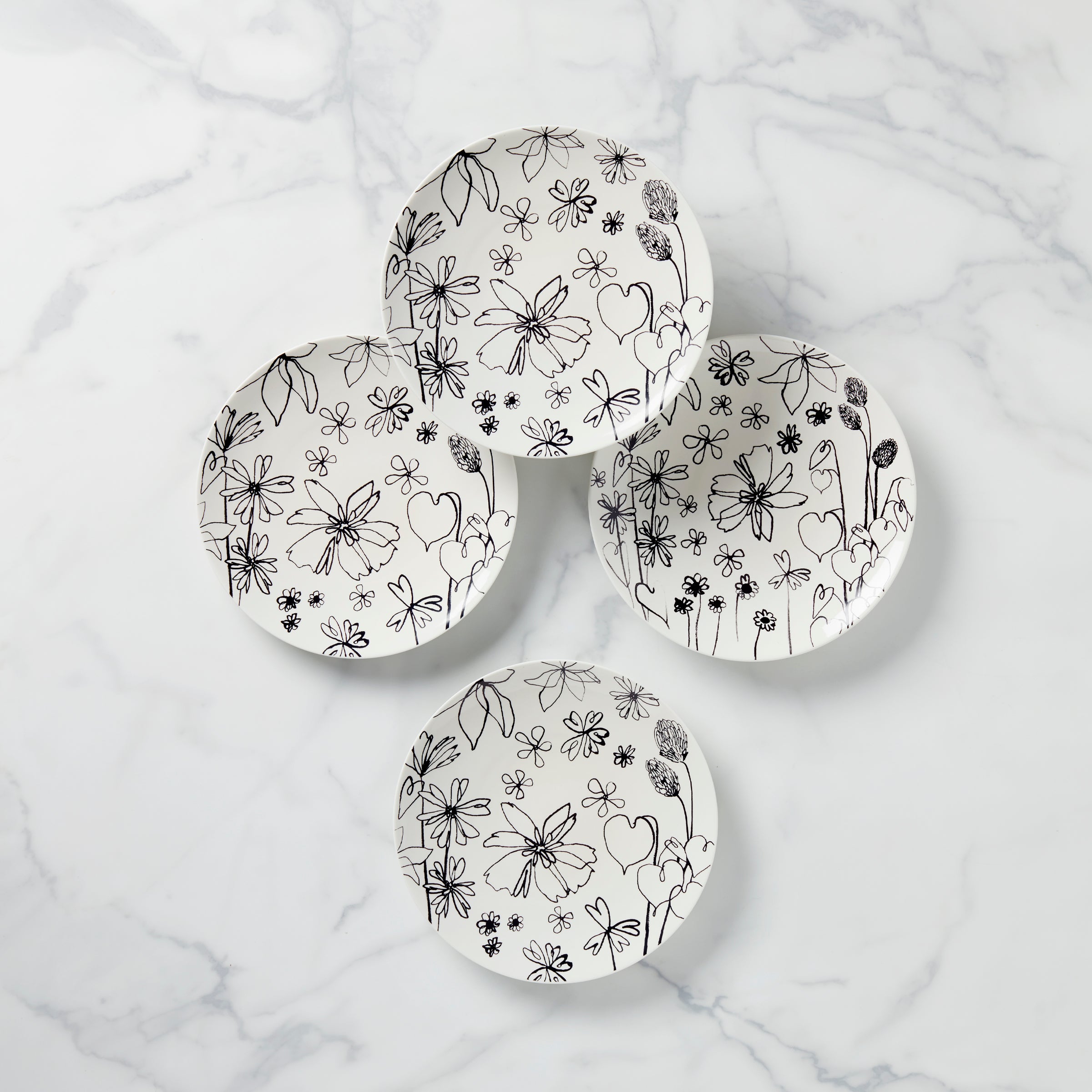 Kate Spade Garden Doodle Accent Plates - Set of 4 Black & White