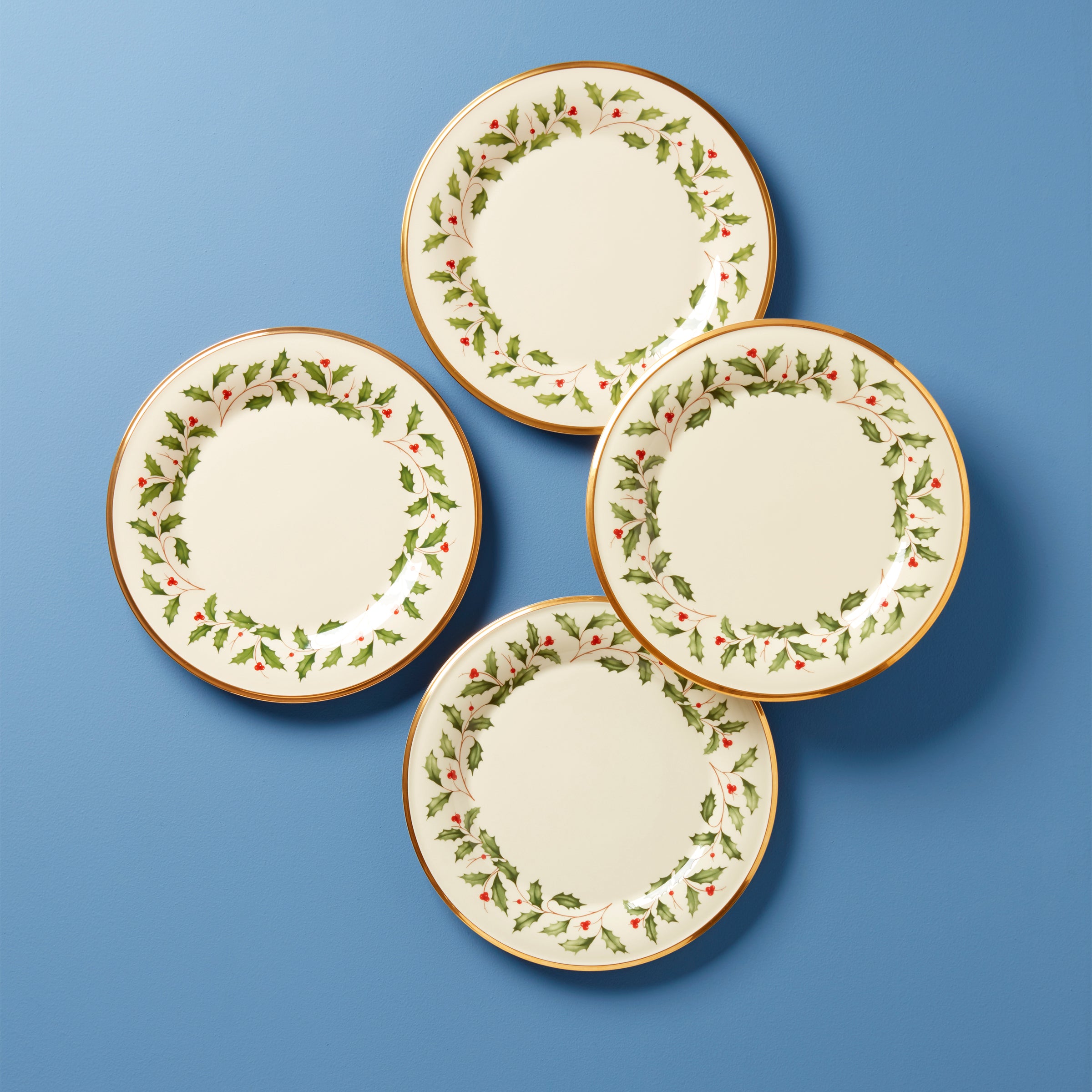 Lenox Holiday Dinner Plates Set of 4 with Gold Trim