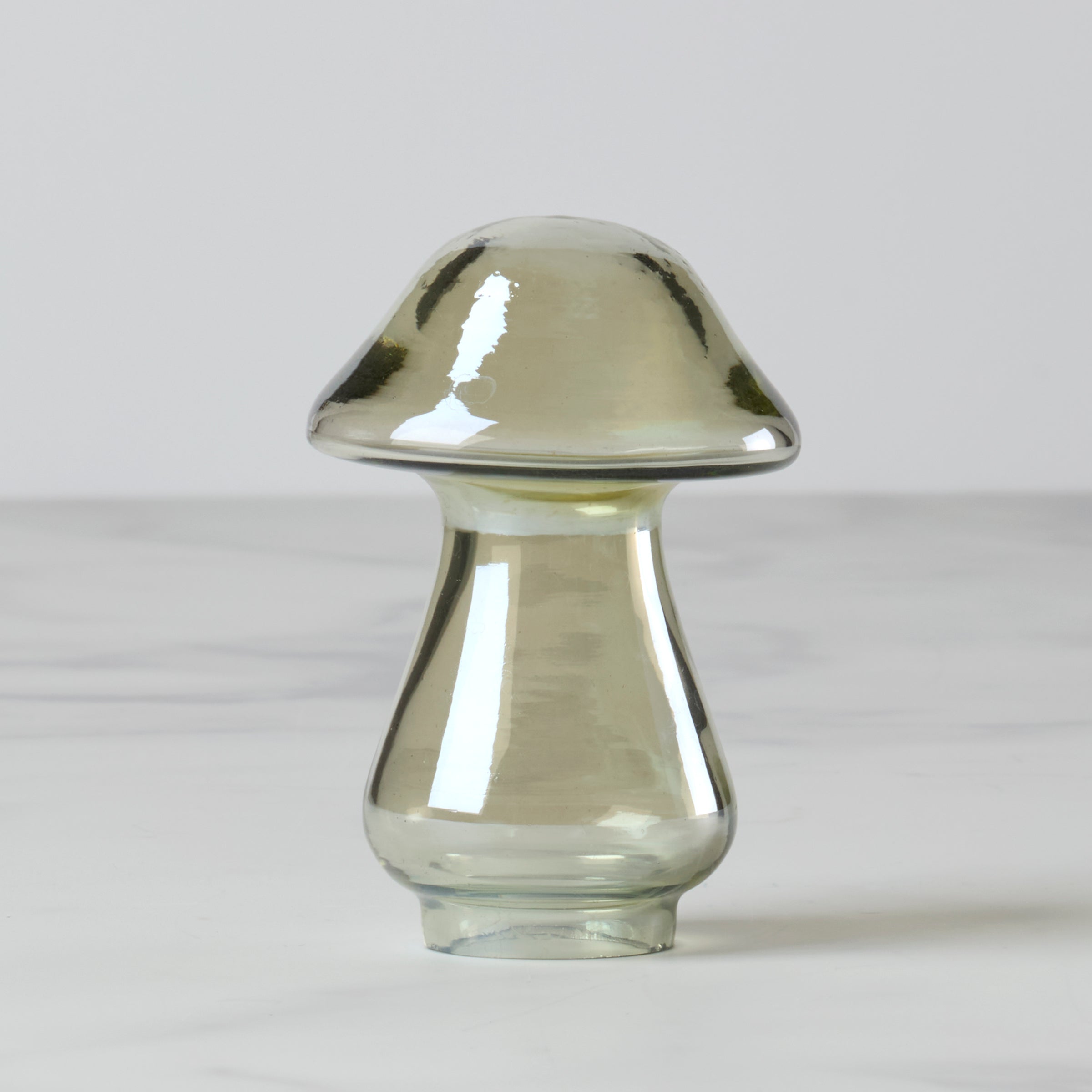 Green Luster Glass Mushroom Decor – Small Handmade Holiday Ornament