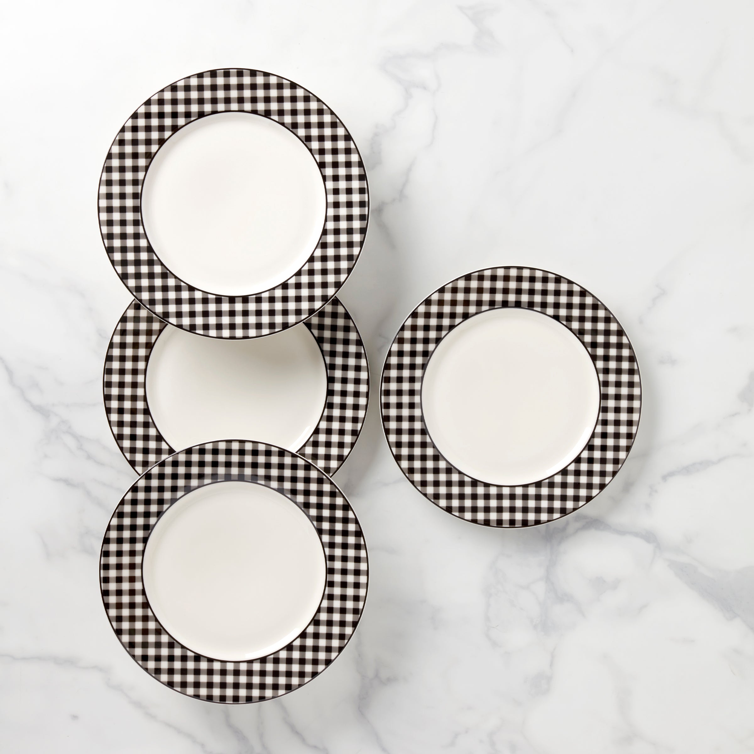 Black Gingham Dinner Plates Set of 4 - Porcelain Tableware