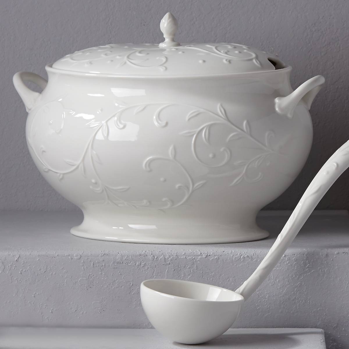 Opal Innocence Ceramic Soup Tureen Set with Ladle & Lid