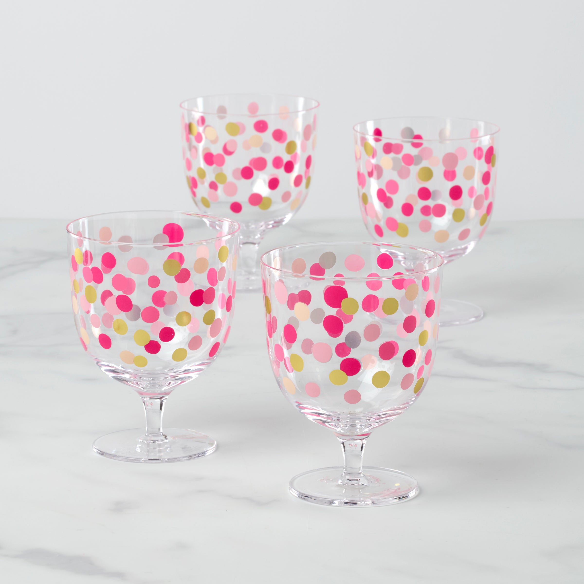Confetti Wine Glasses Set - 4-Piece Short Tumblers for Celebrations
