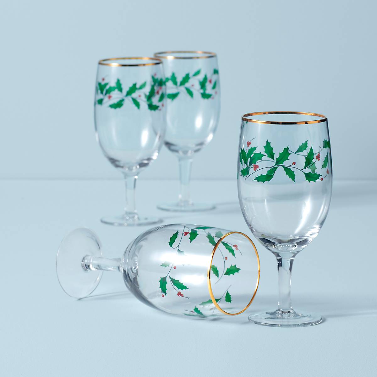 Festive Iced Beverage Glasses Set - 4 Gold-Accented Holiday Cups