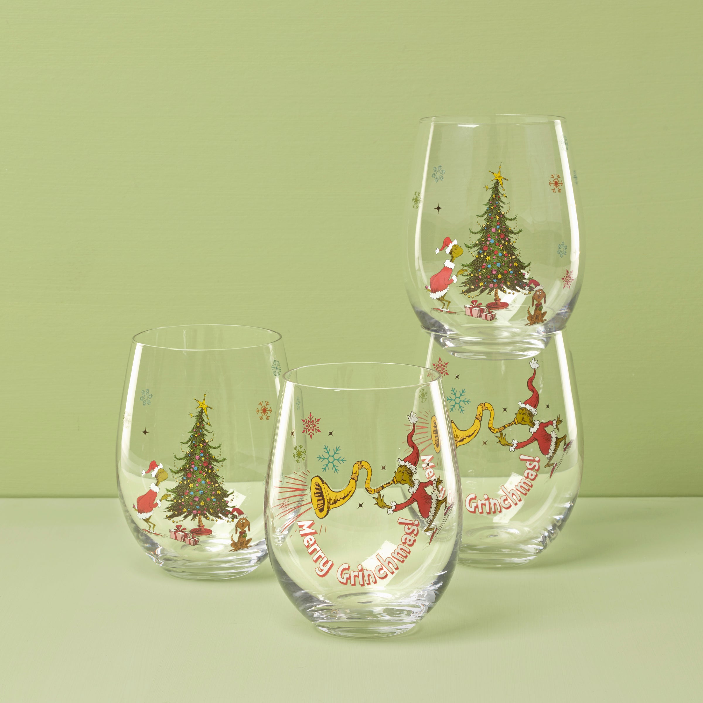 Grinch Christmas Glass Tumblers - Set of 4 Whoville Themed