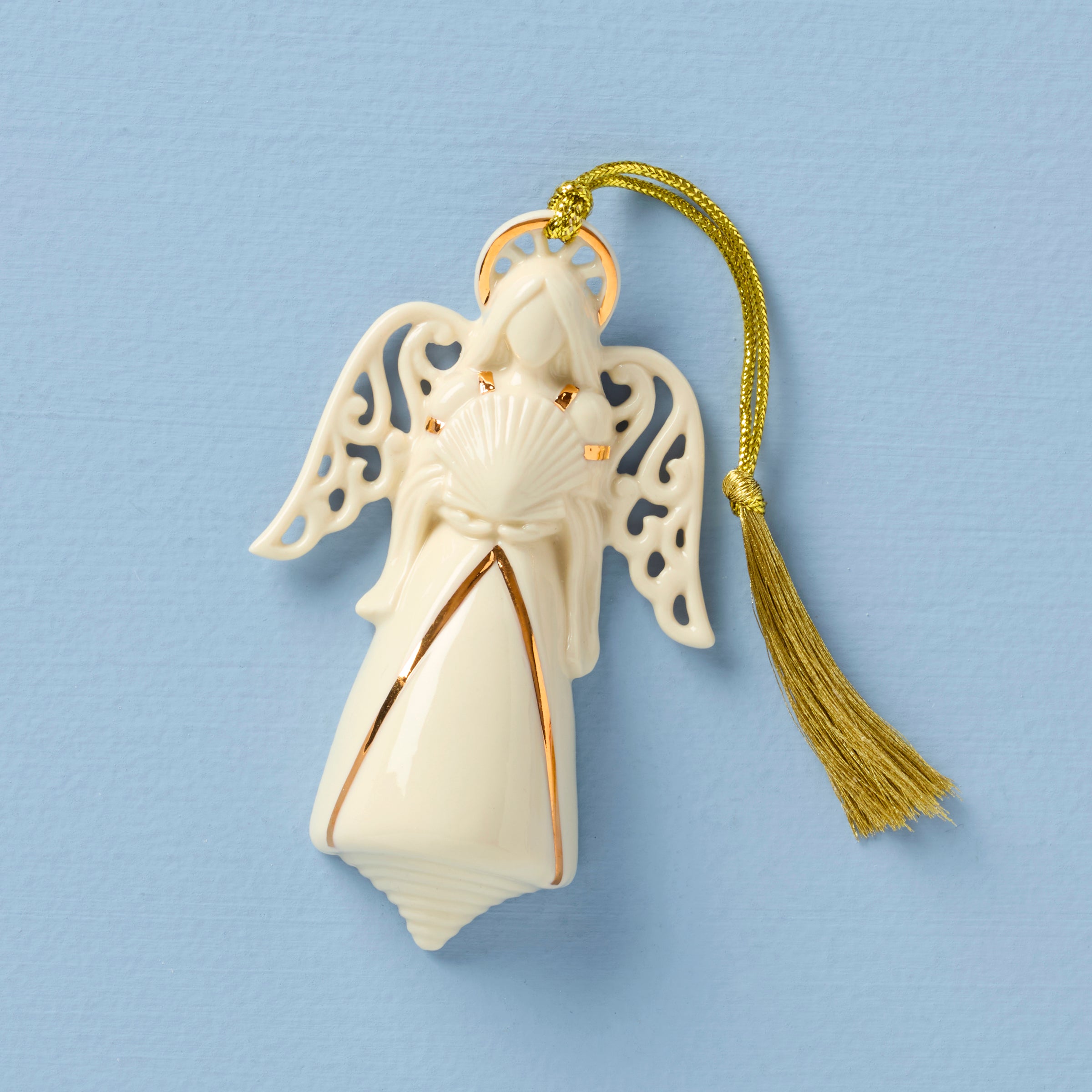 Porcelain Angel of the Sea Ornament with Gold Accents