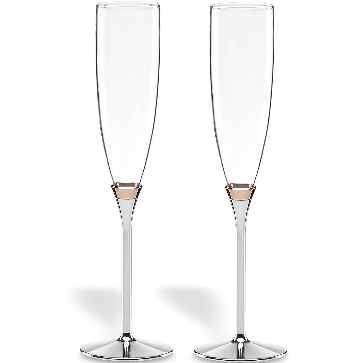Rosy Glow Silver-Plated Champagne Flutes Set - 2-Piece
