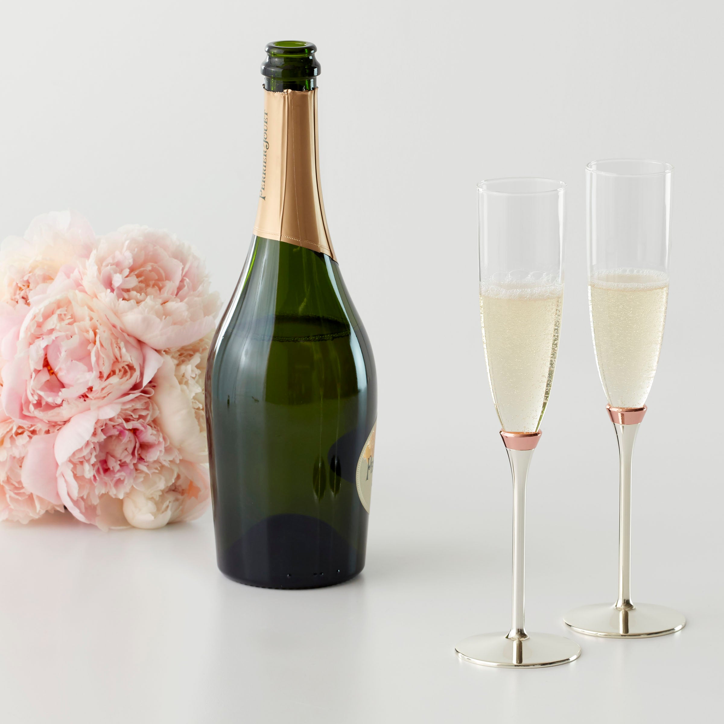 Rosy Glow Silver-Plated Champagne Flutes Set - 2-Piece