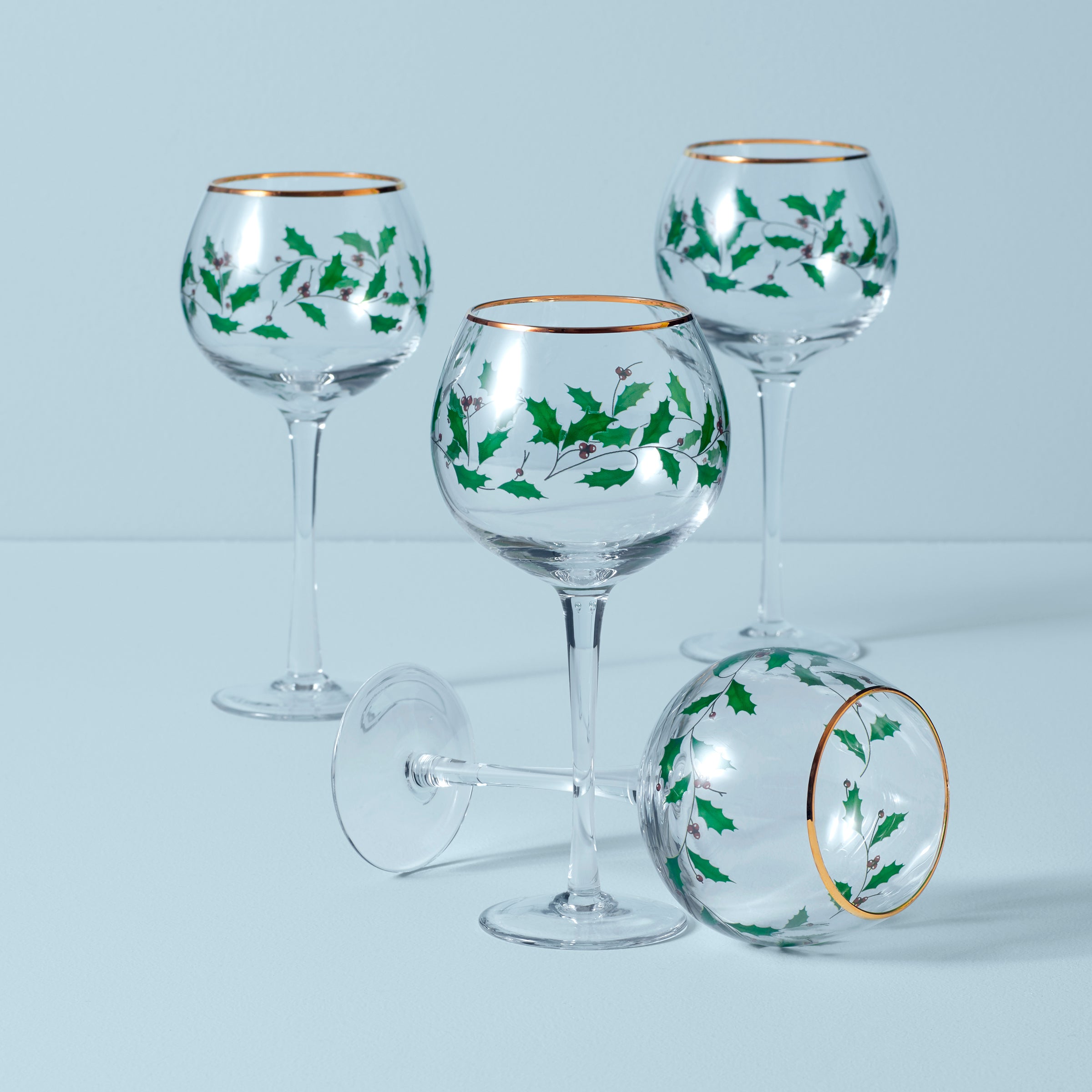 Christmas Wine Glasses Set of 4 - 24k Gold Accented Holiday Party Glasses