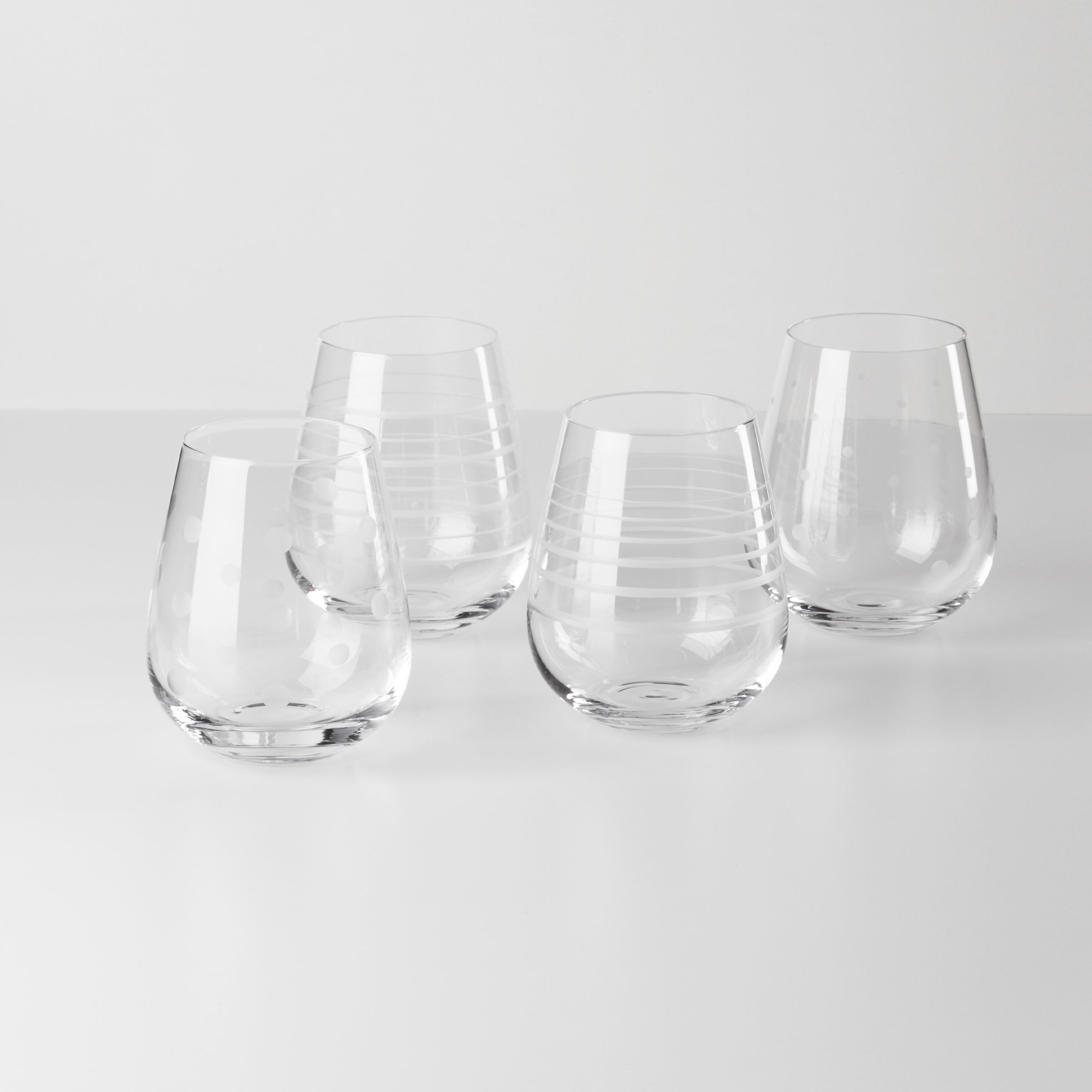 Oneida Mingle Stemless Wine Glasses Set of 4 - Etched Design