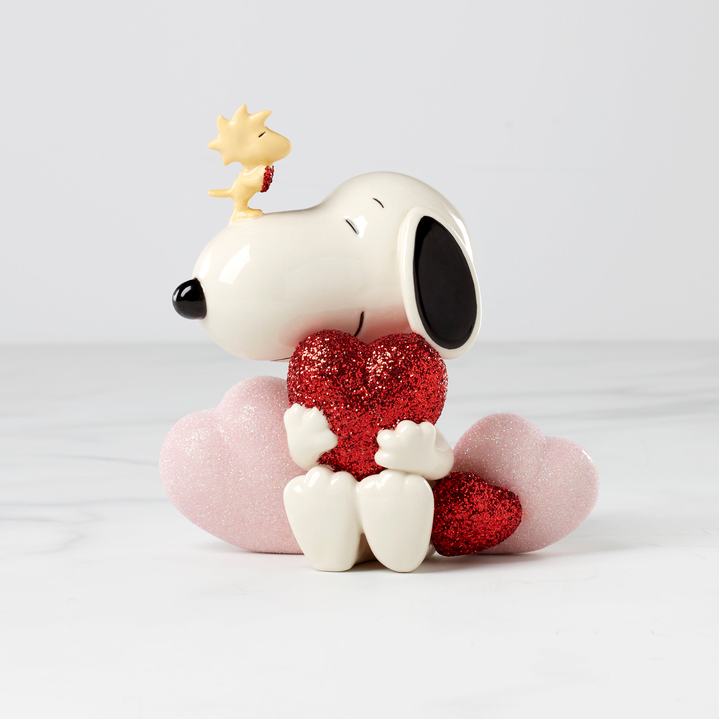 Snoopy & Woodstock Valentine's Day Figurine - Hand-Painted China with Glitter Hearts