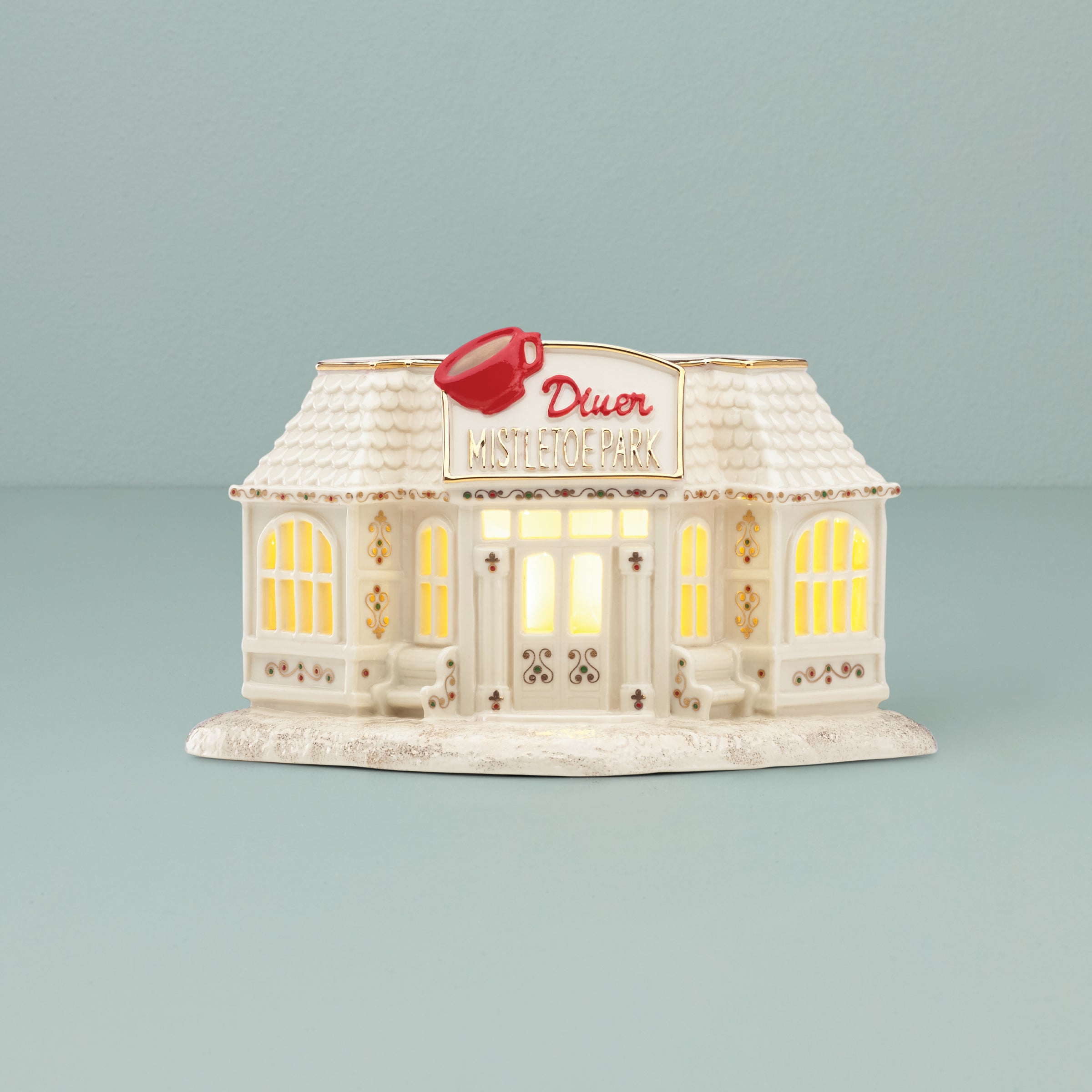 Mistletoe Park Light-Up Porcelain Diner Figurine with Gold Accents