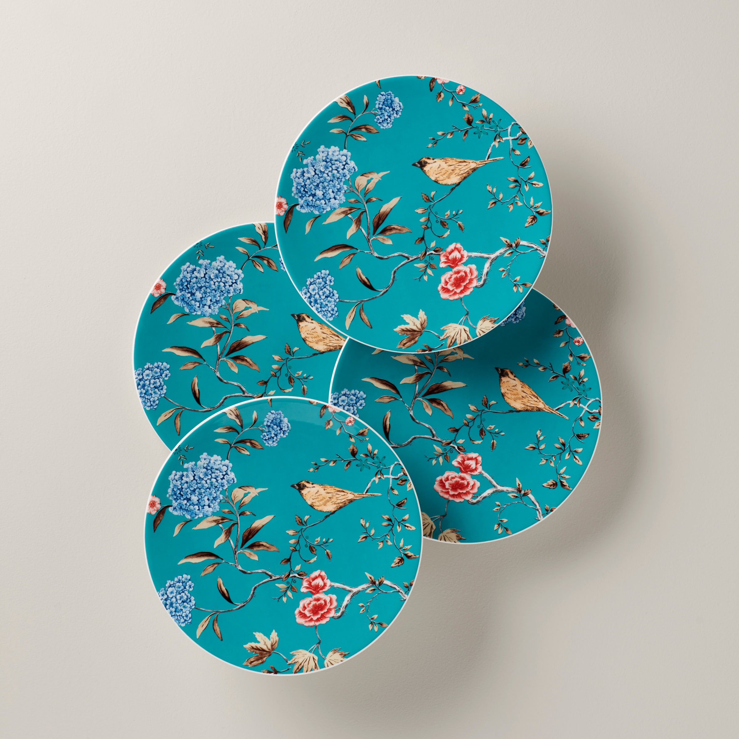 Sprig & Vine Floral Accent Plates - Set of 4 Turquoise