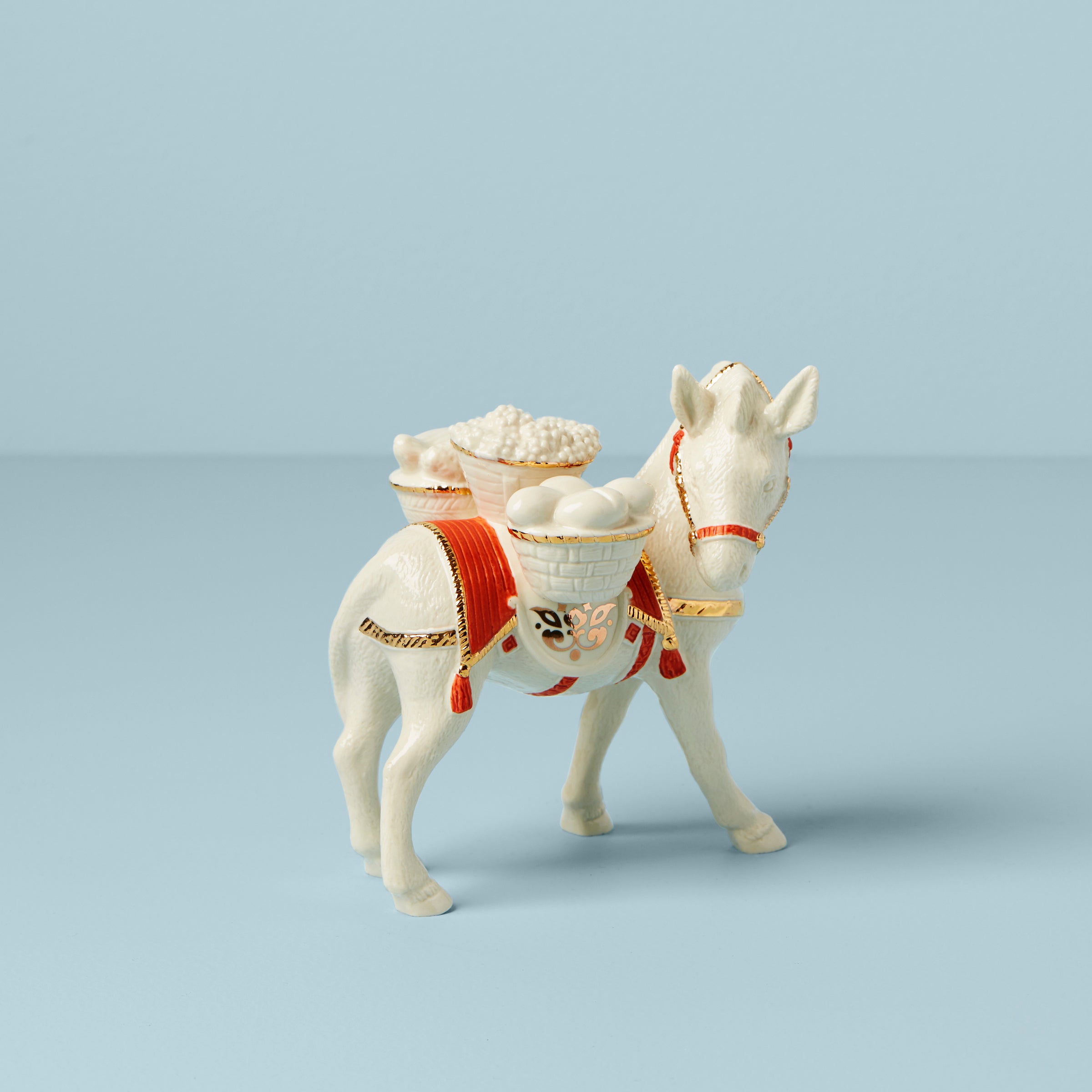 First Blessing Hand-Painted Nativity Donkey Figurine with Gold Accents