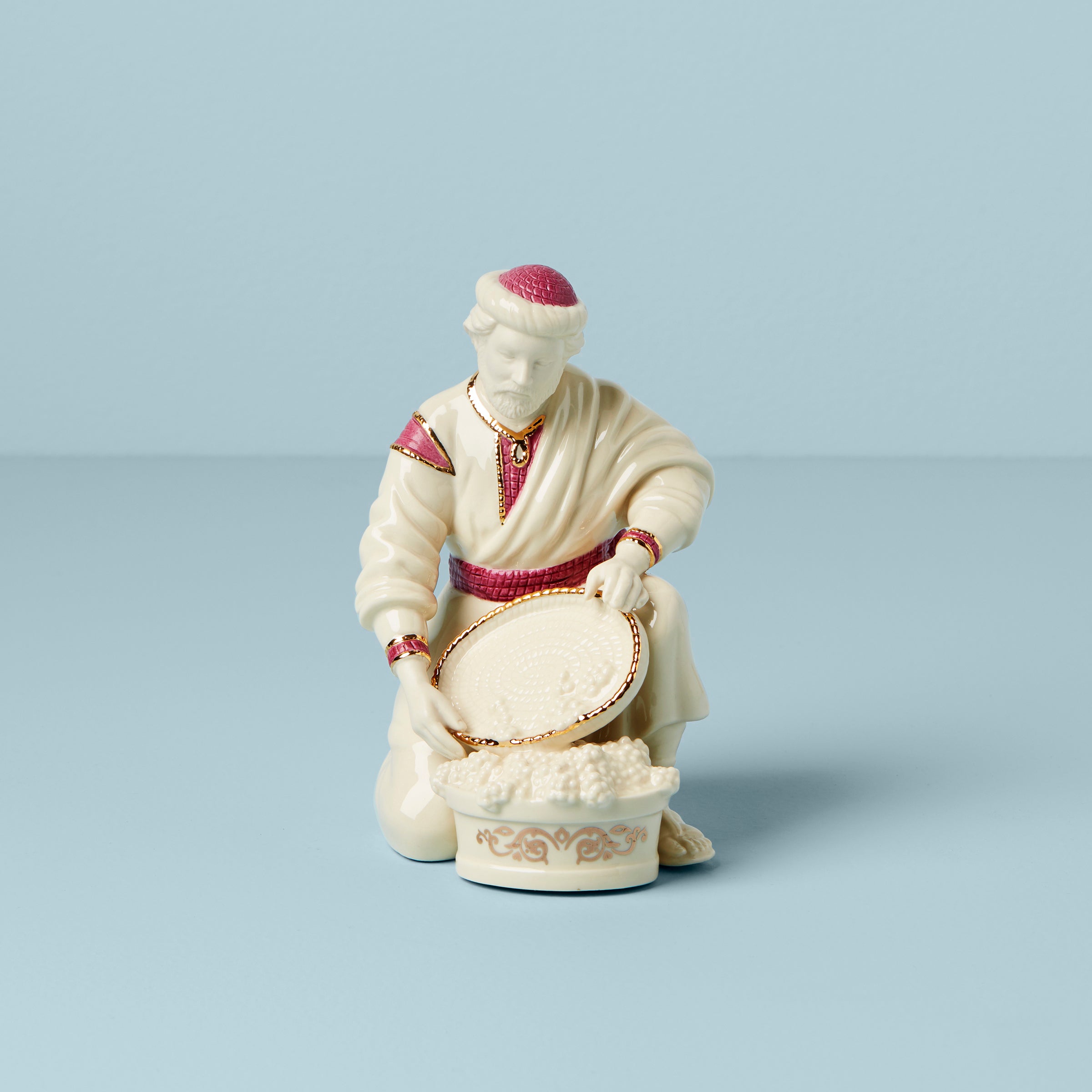 Hand-Painted First Blessing Nativity Wine Maker Figurine with Gold Accents