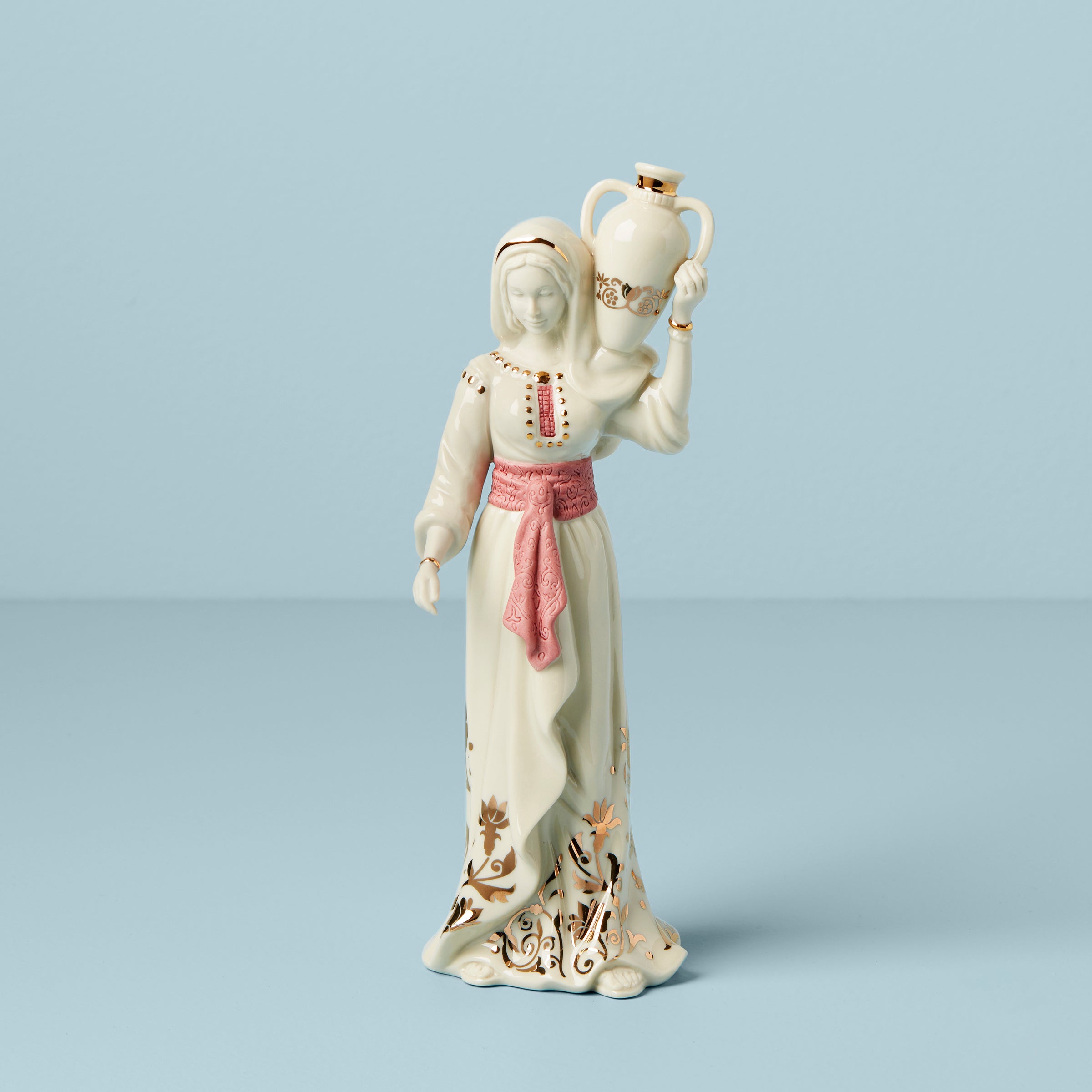 Hand-Painted Nativity Figurine - Woman with Jug in 24k Gold