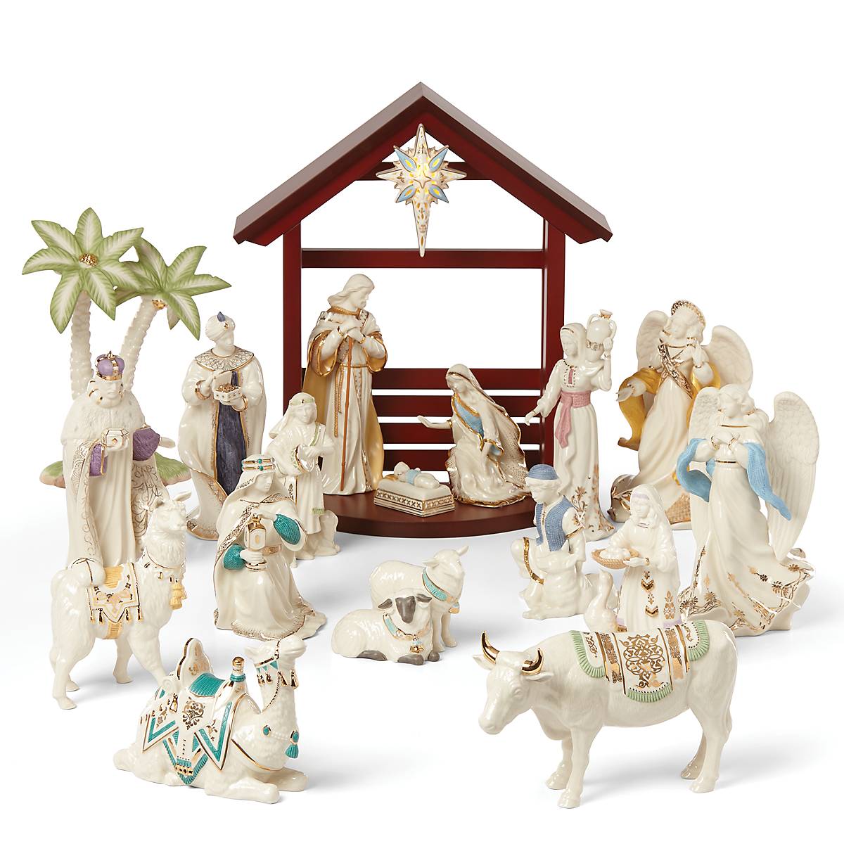 Hand-Painted Nativity Figurine - Woman with Jug in 24k Gold