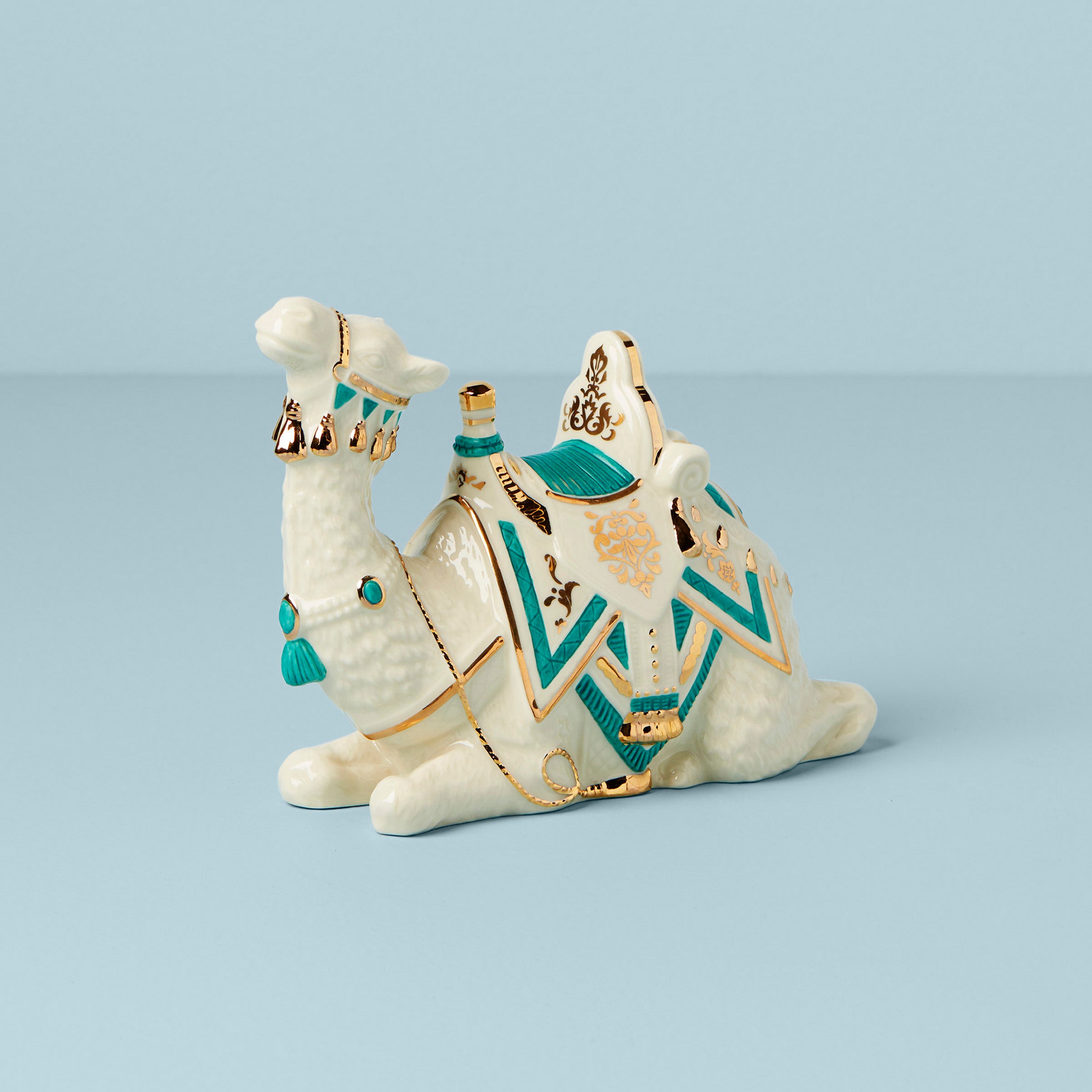First Blessing Nativity Camel Figurine - Ceramic with Gold & Teal Accents