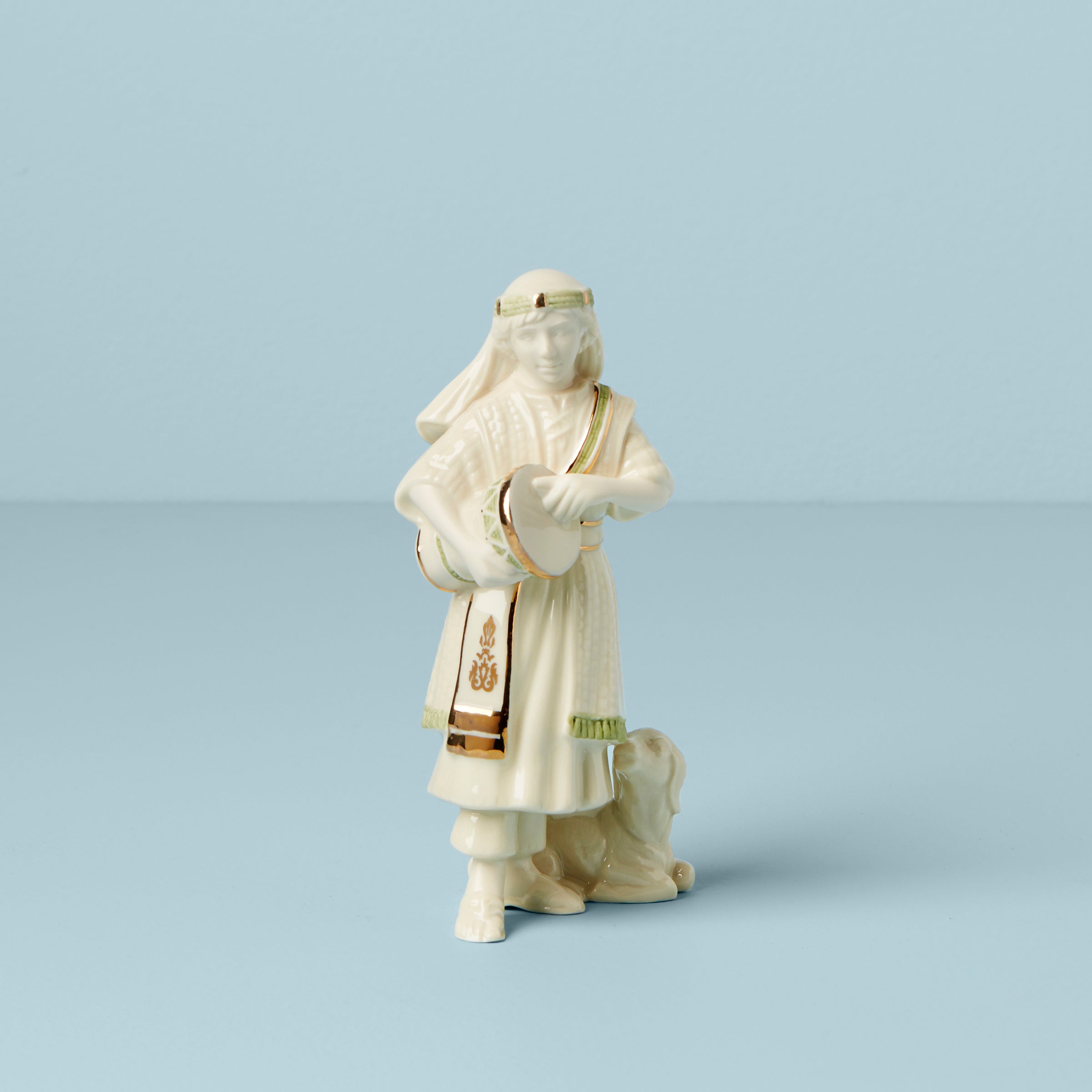 First Blessing Ceramic Nativity Drummer Boy Figurine with Gold Accents