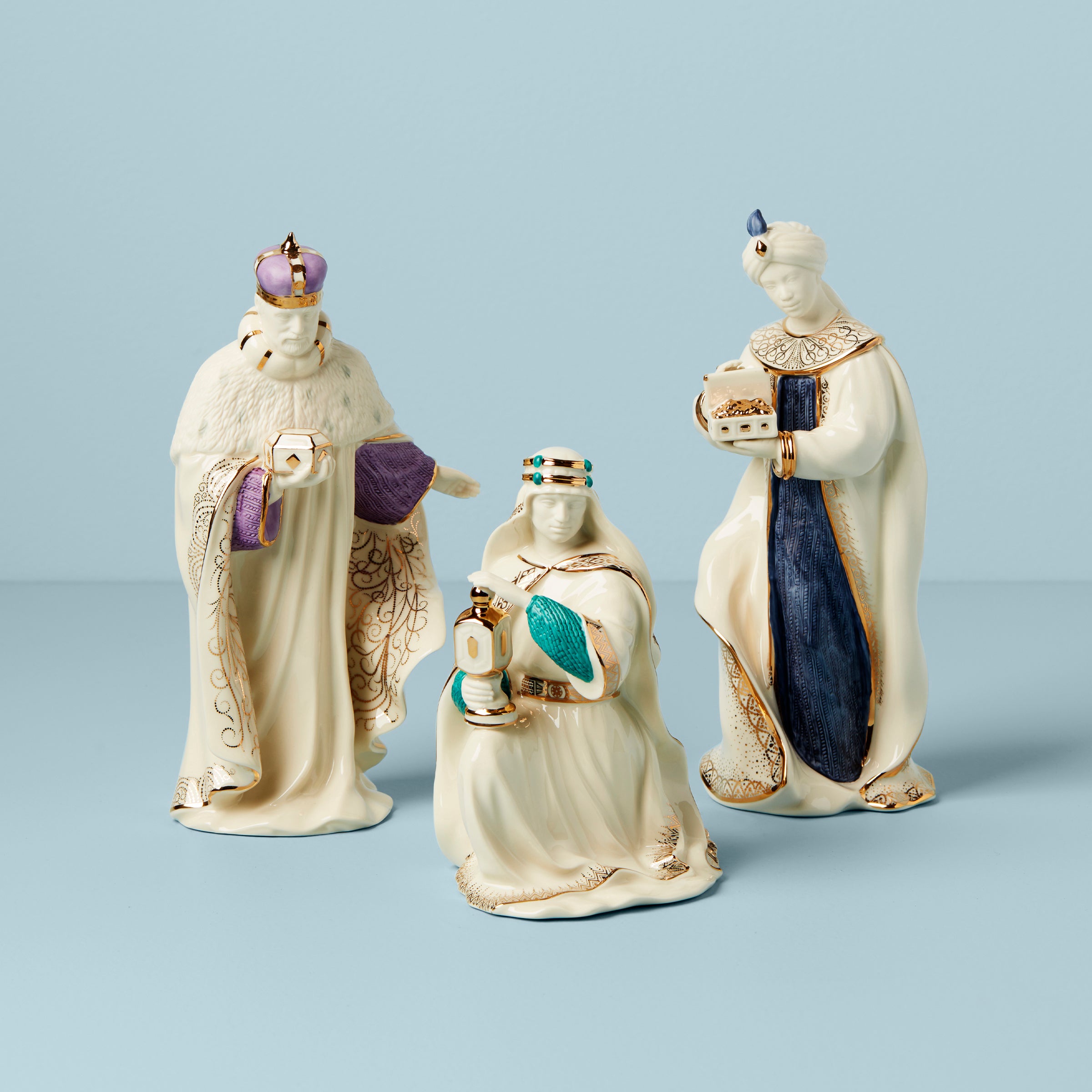 Three Kings Nativity Figurine Set - Porcelain with Gold Accents