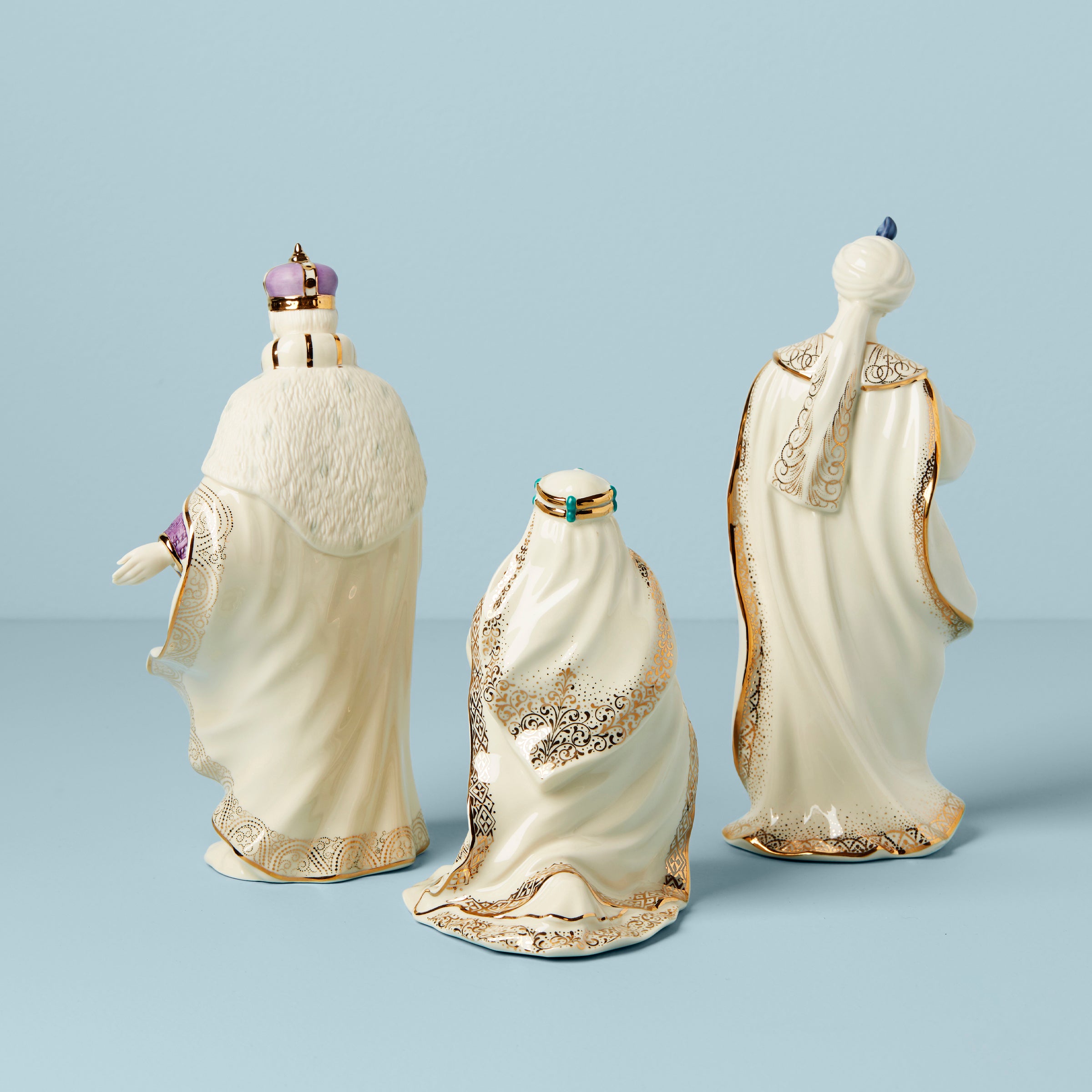Three Kings Nativity Figurine Set - Porcelain with Gold Accents