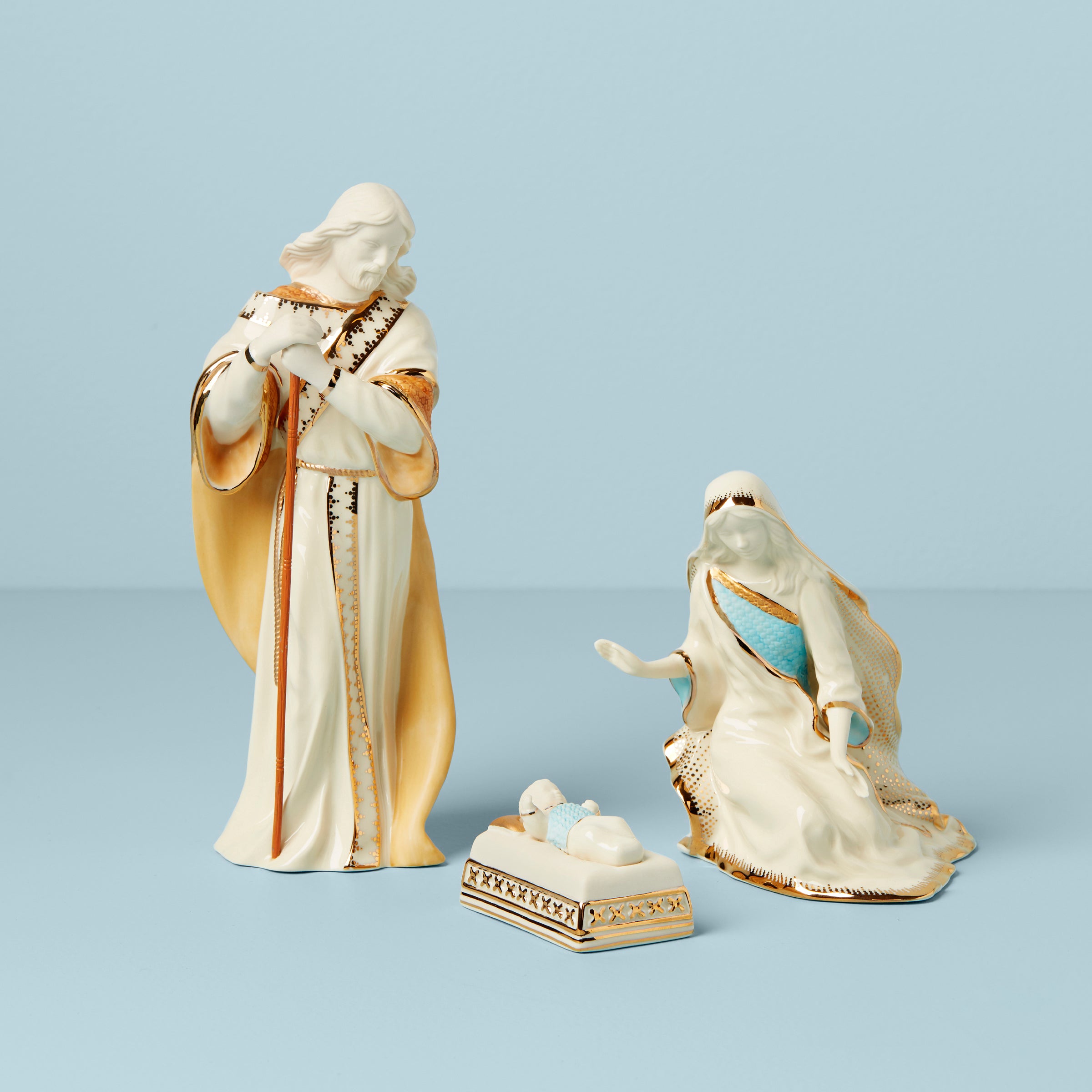 First Blessing Porcelain Nativity Holy Family Figurine Set with Gold Accents
